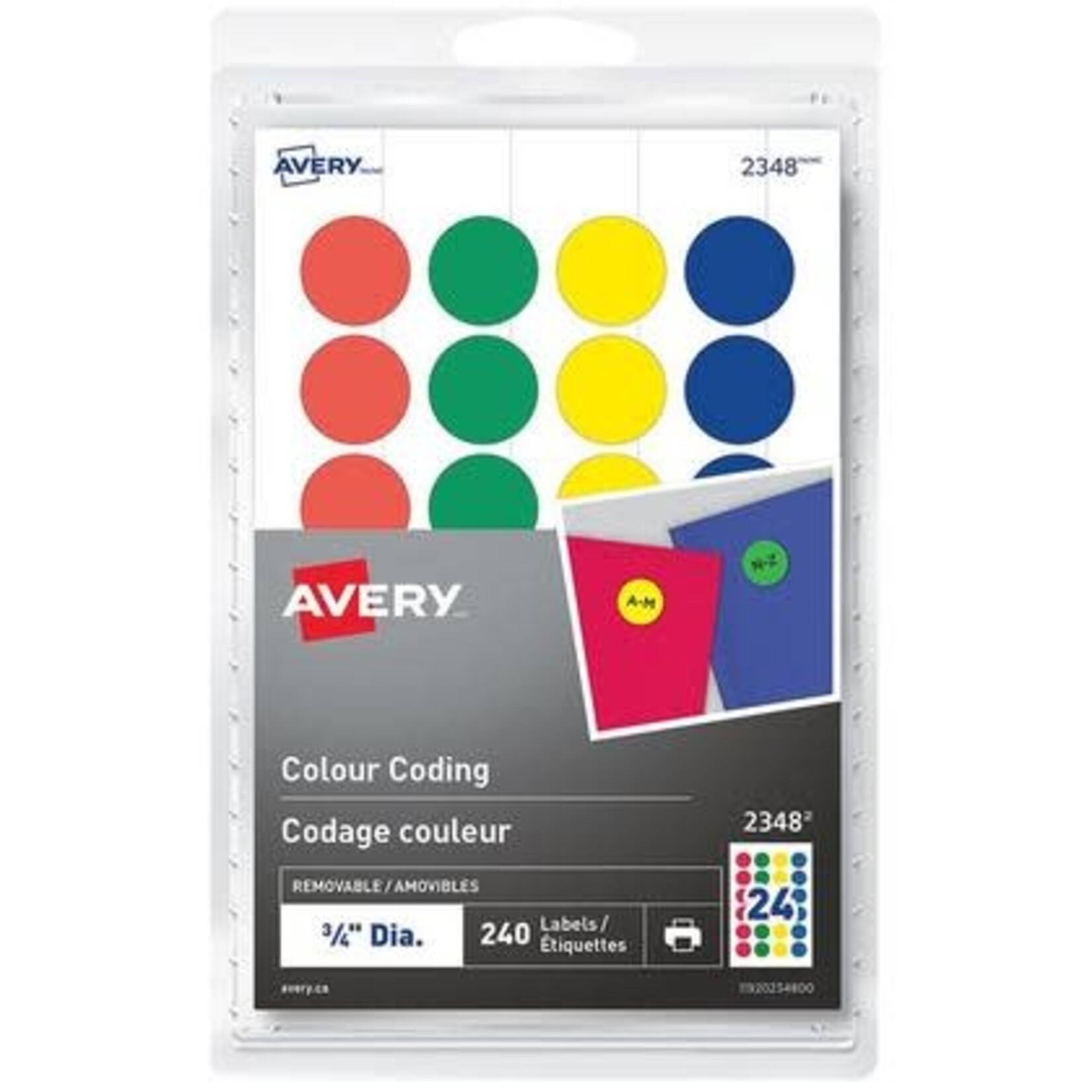 Avery LABELS-COLOUR CODE, 3/4'' DIAMETER, ASSORTED 240/PK 2348