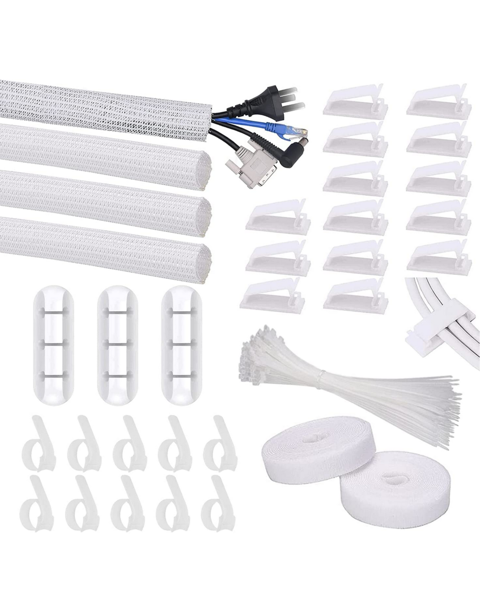 Cable Management Kit, 134 Pieces, White