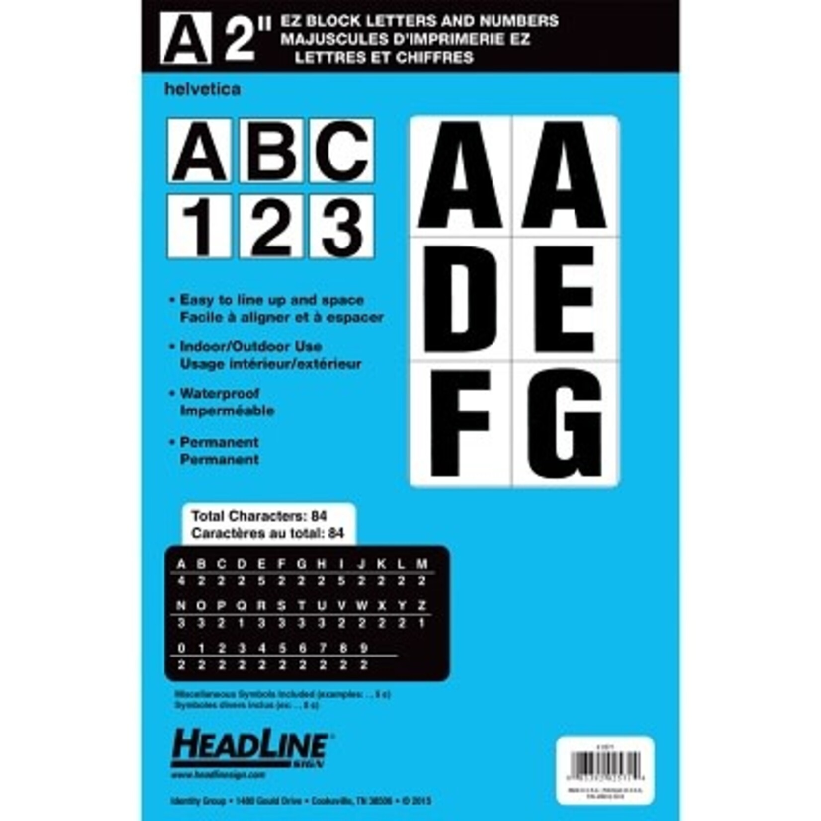 LETTERING-STICK-ON, 2" CAPITALS & NUMERALS BLACK ON WHITE