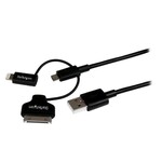 Startech StarTech 3 ft Black Charge & Sync Apple 8-pin Lightning or 30-pin Dock Connector or Micro USB to USB Cable for iPhone iPod iPad
