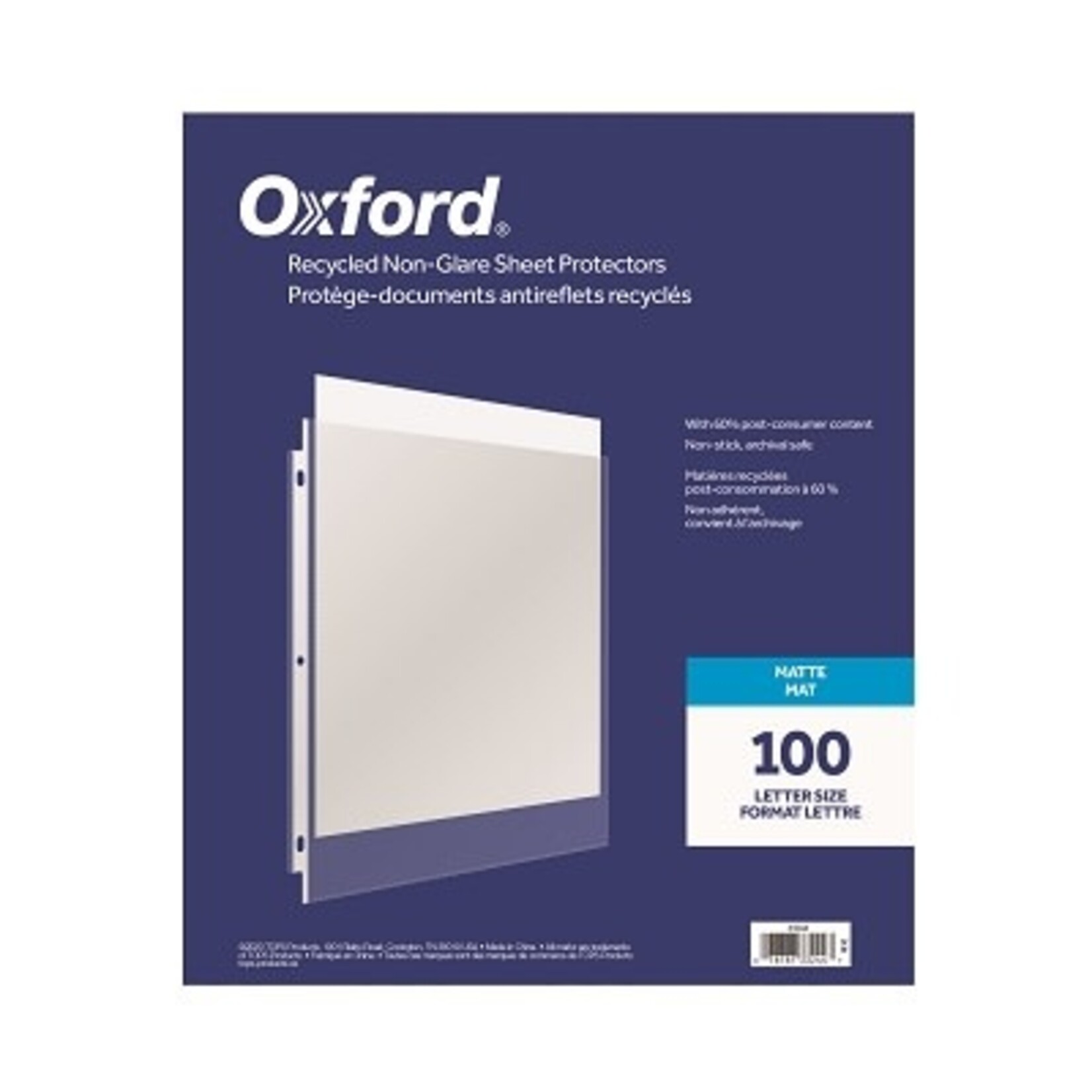 Oxford SHEET PROTECTOR-LETTER, RECYCLED NON-GLARE 2MIL 100/BOX