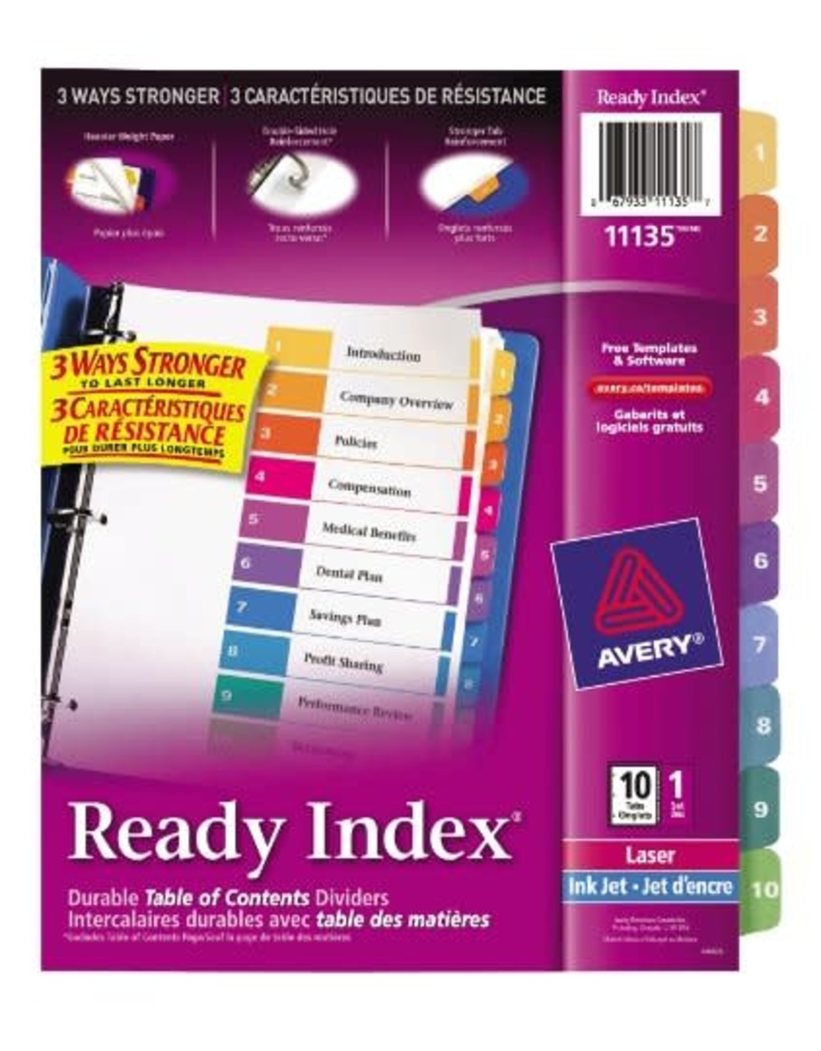 Avery INDEX DIVIDERSREADY INDEX 10TAB MULTICOLOUR 11135 NSIXTY