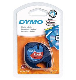 Dymo TAPE-LETRATAG, PLASTIC 12MM, BLACK ON RED