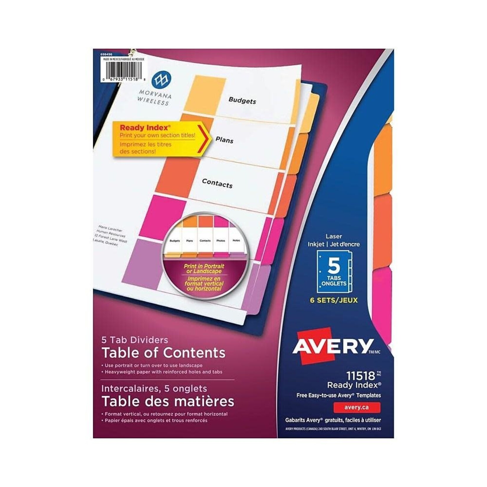 Avery INDEX DIVIDERS-READY INDEX 5 TAB PLAIN MULTI-COLOUR 6SETS/PK 11518