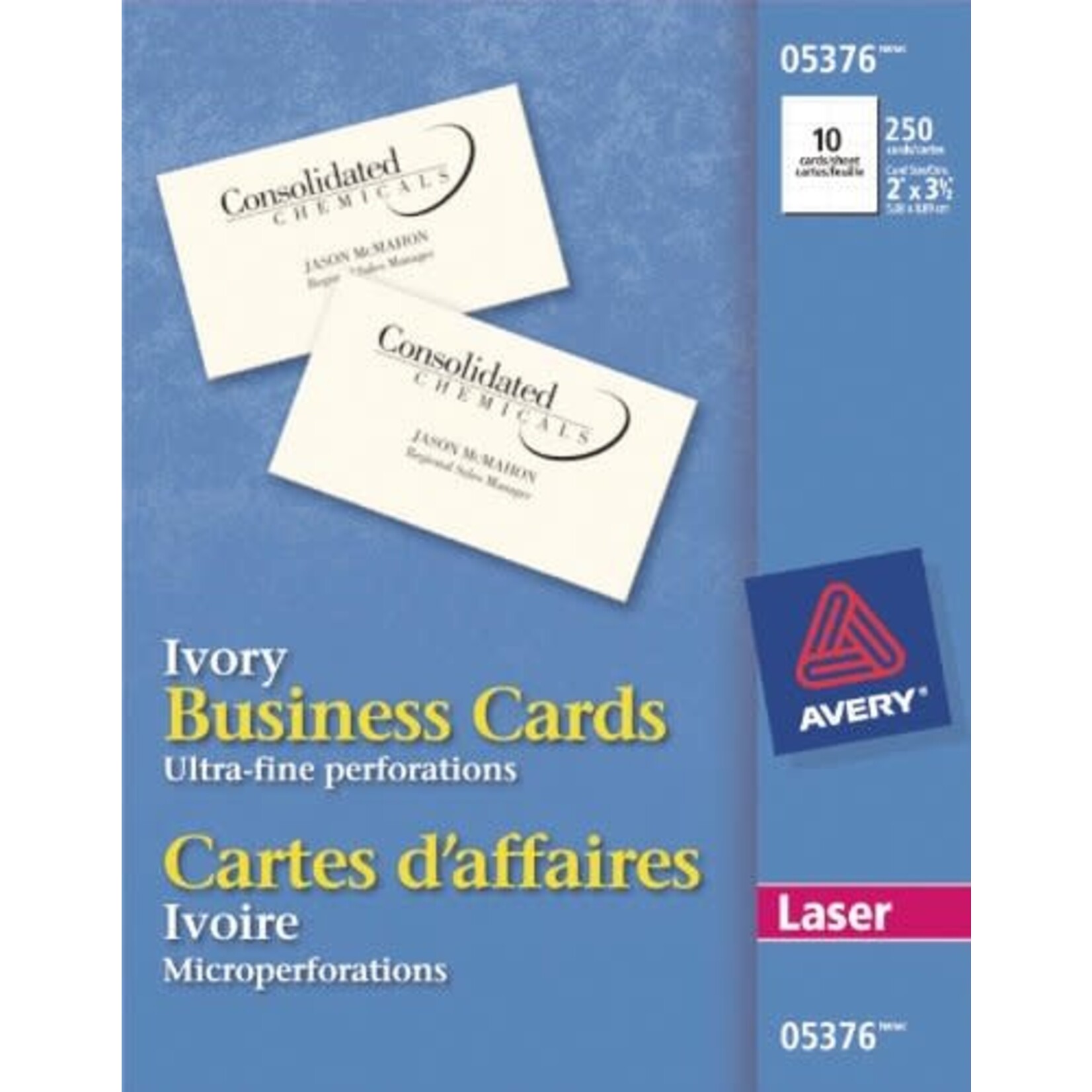 Avery BUSINESS CARDS-2X3-1/2 IVORY PERFORATED 250/EV 5376