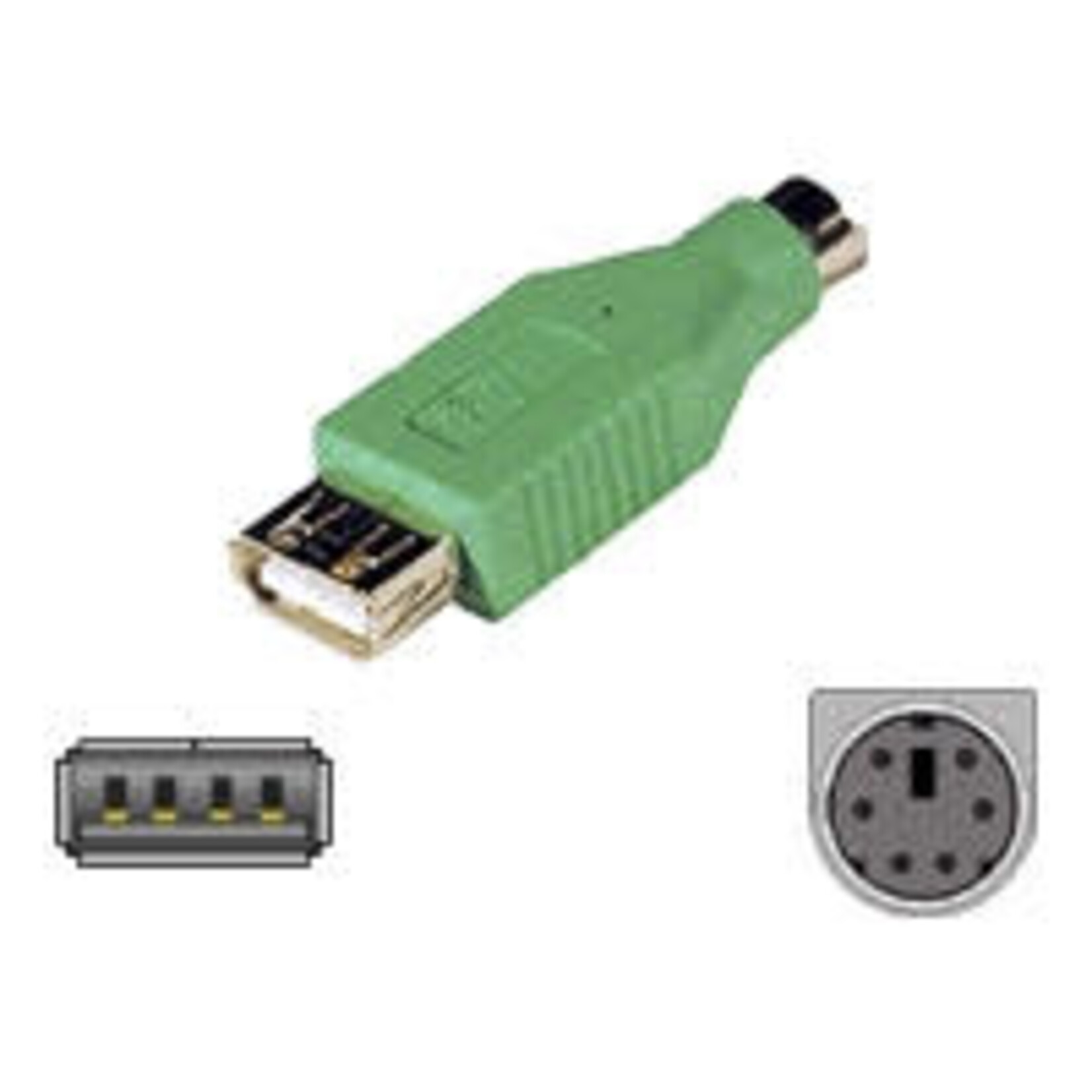 LEGRAND Keyboard/mouse Adapter - 4 pin USB Type A - Female - 6 pin mini-DIN (PS/2 style) - Male - Green