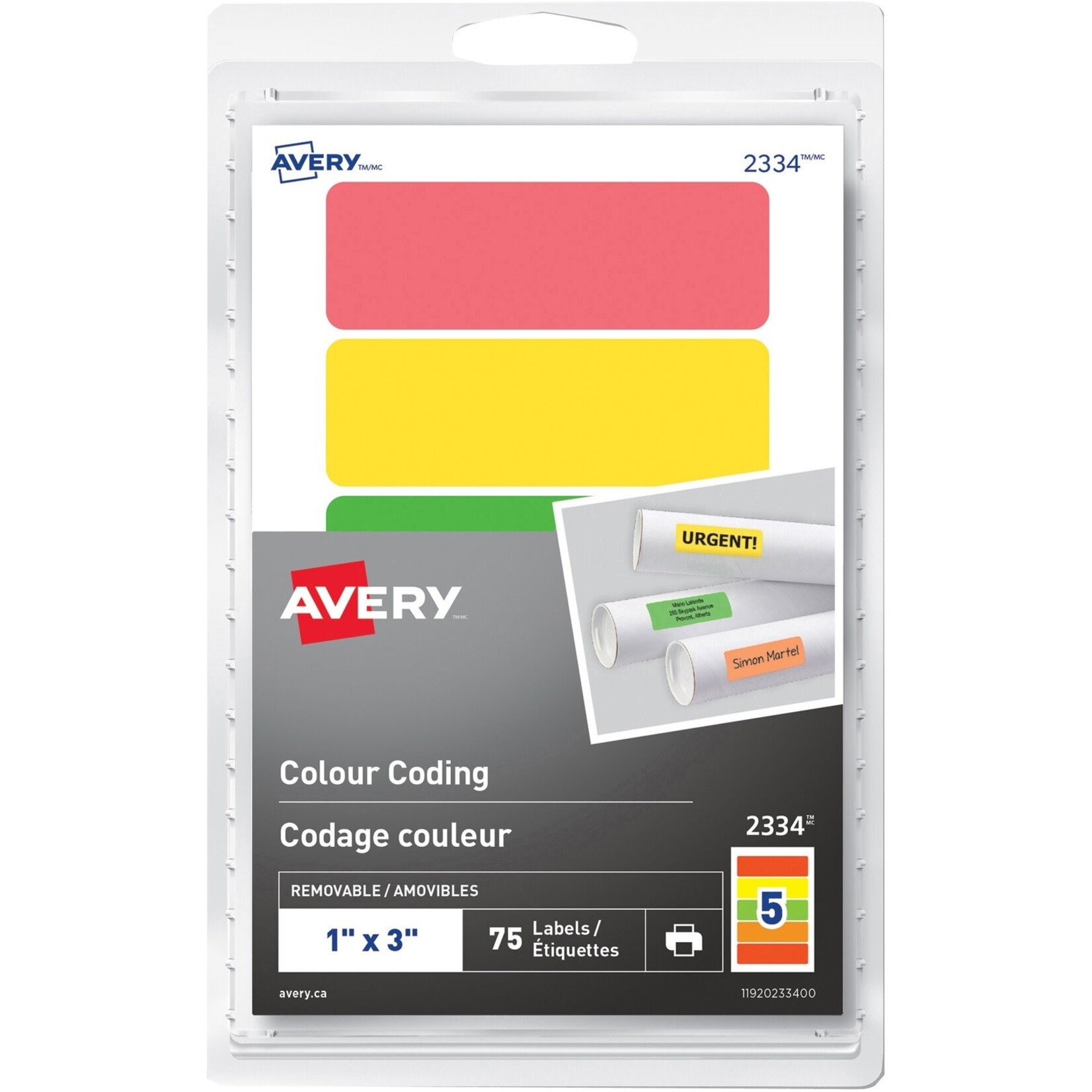 Avery Avery Removable Rectangular Colour Coding Labels, 1in x 3in, 75/PK 2334