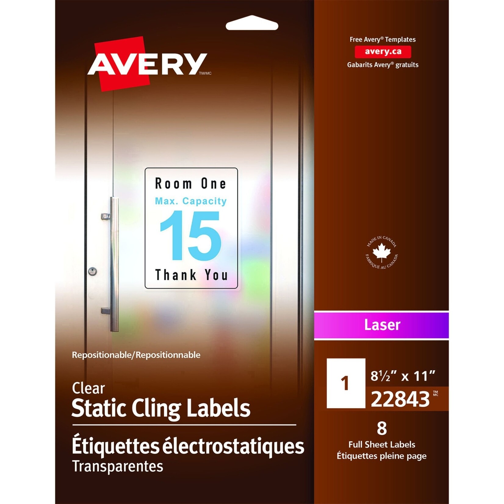 Avery Avery Clear Static Cling Labels, 8-1/2 x 11, 8 Sheets, 22843