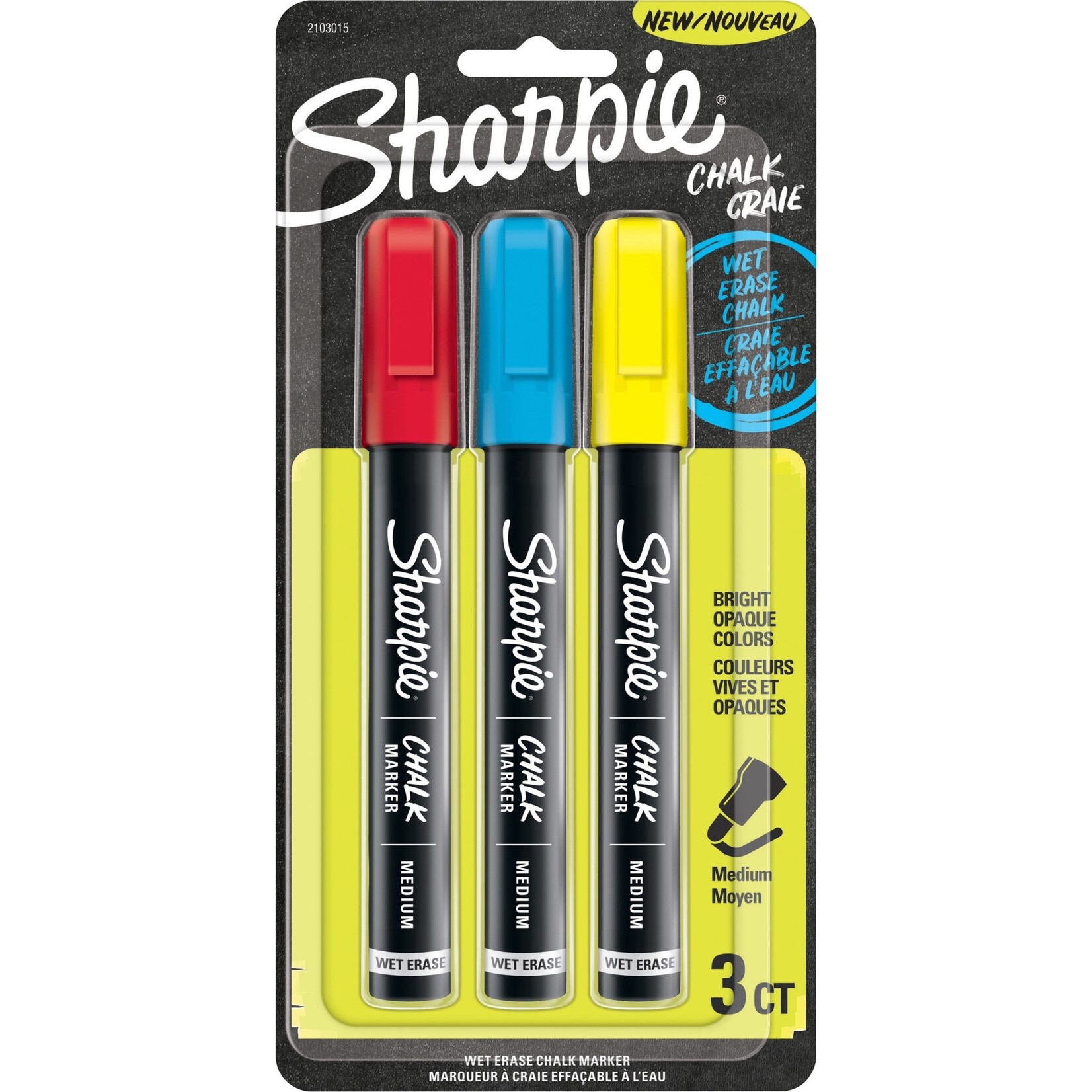 Sharpie MARKER-WET ERASE CHALK, BULLET TIP, BLUE/RED/YELLOW 3/PACK