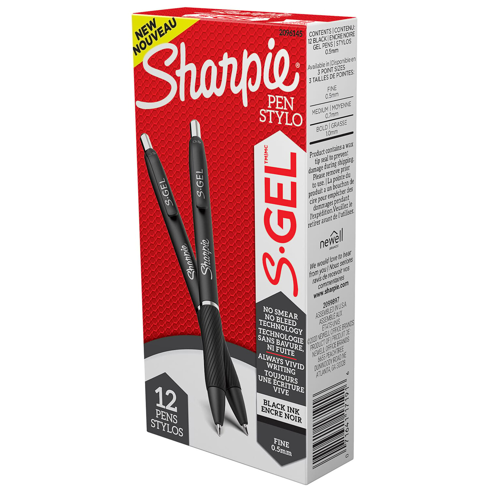 Sharpie PEN-RETRACTABLE, SHARPIE S-GEL, 0.5MM BLACK 12/BOX