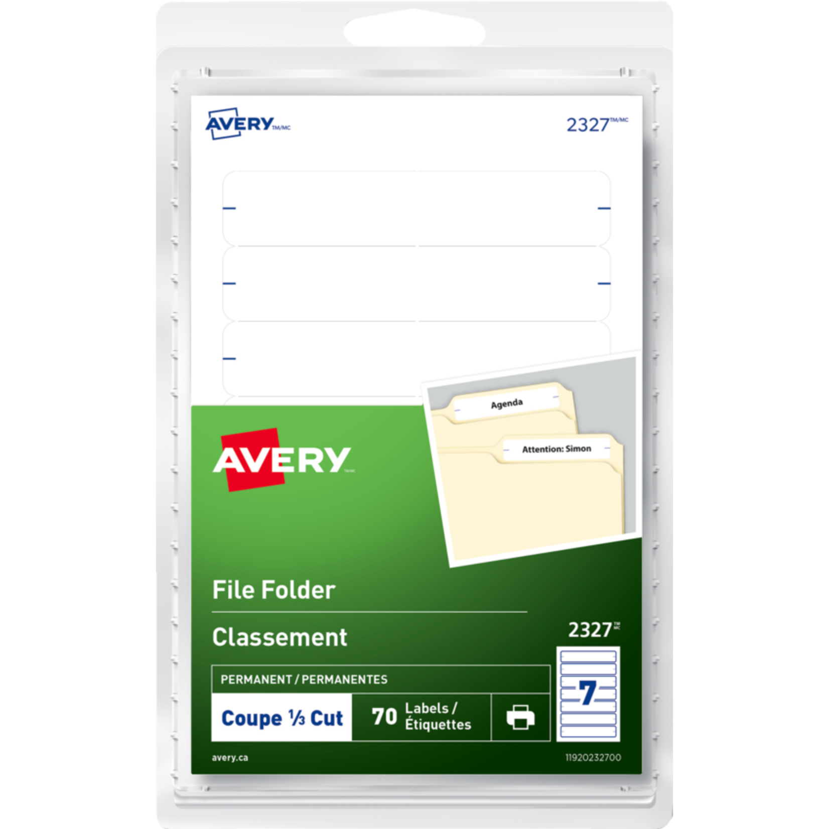 Avery LABELS-FILE FOLDER PERMANENT 3-1/2X5/8'' WHITE 70/PK