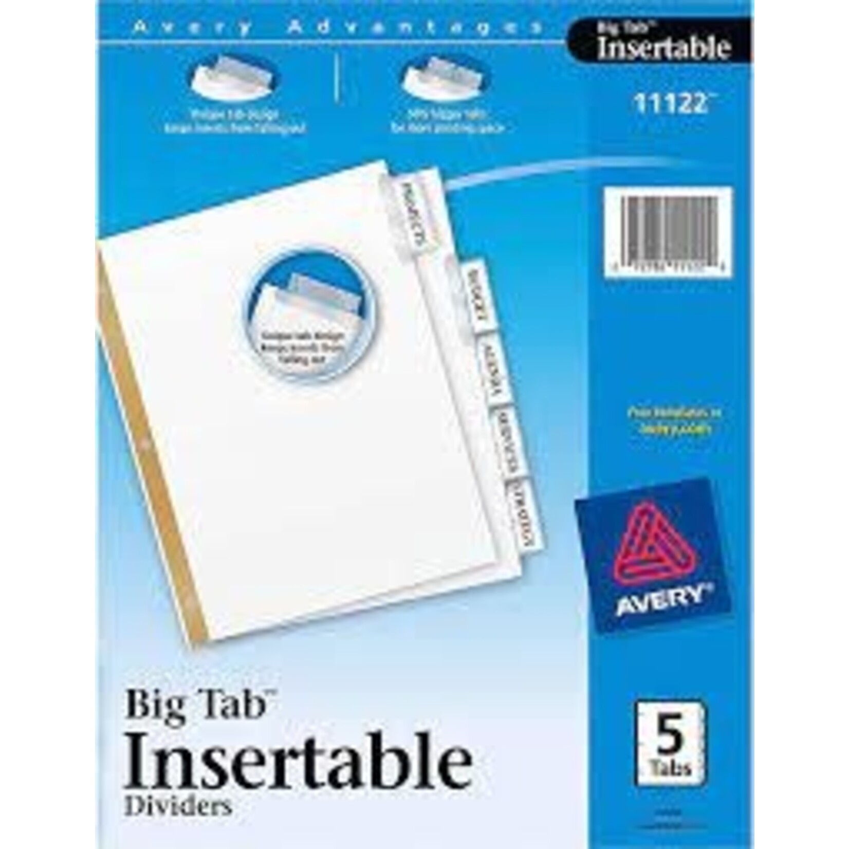 Avery INDEX DIVIDERS-BIG TAB INSERTABLE, 5 TAB CLEAR 11122