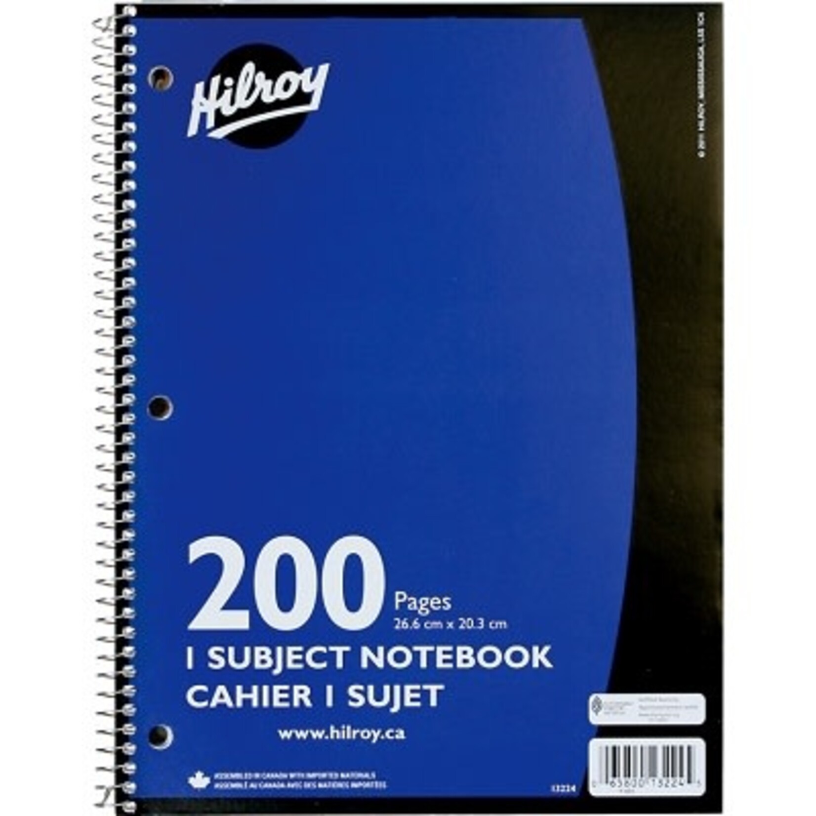 Hilroy NOTEBOOK-COIL, 1-SUBJECT, 200 PAGE, 8" X 10-1/2", BLUE