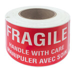 SPC 'Fragile Handle With Care' Die Cut Labels - White/Red - 3" x 5" - 500/Roll