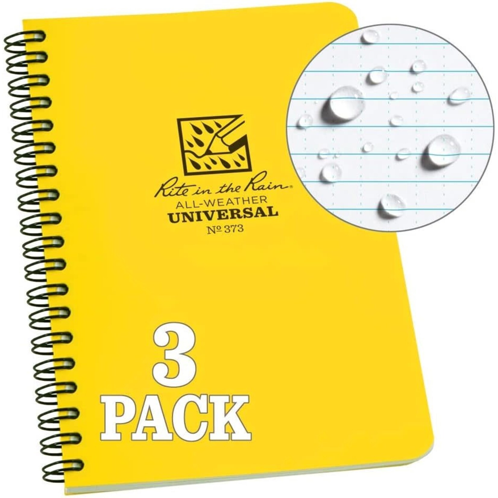 Rite in the Rain Rite in the Rain Weatherproof Side Spiral Notebook, 4.625" x 7", Yellow Cover, Universal Pattern, (No. 373L3)