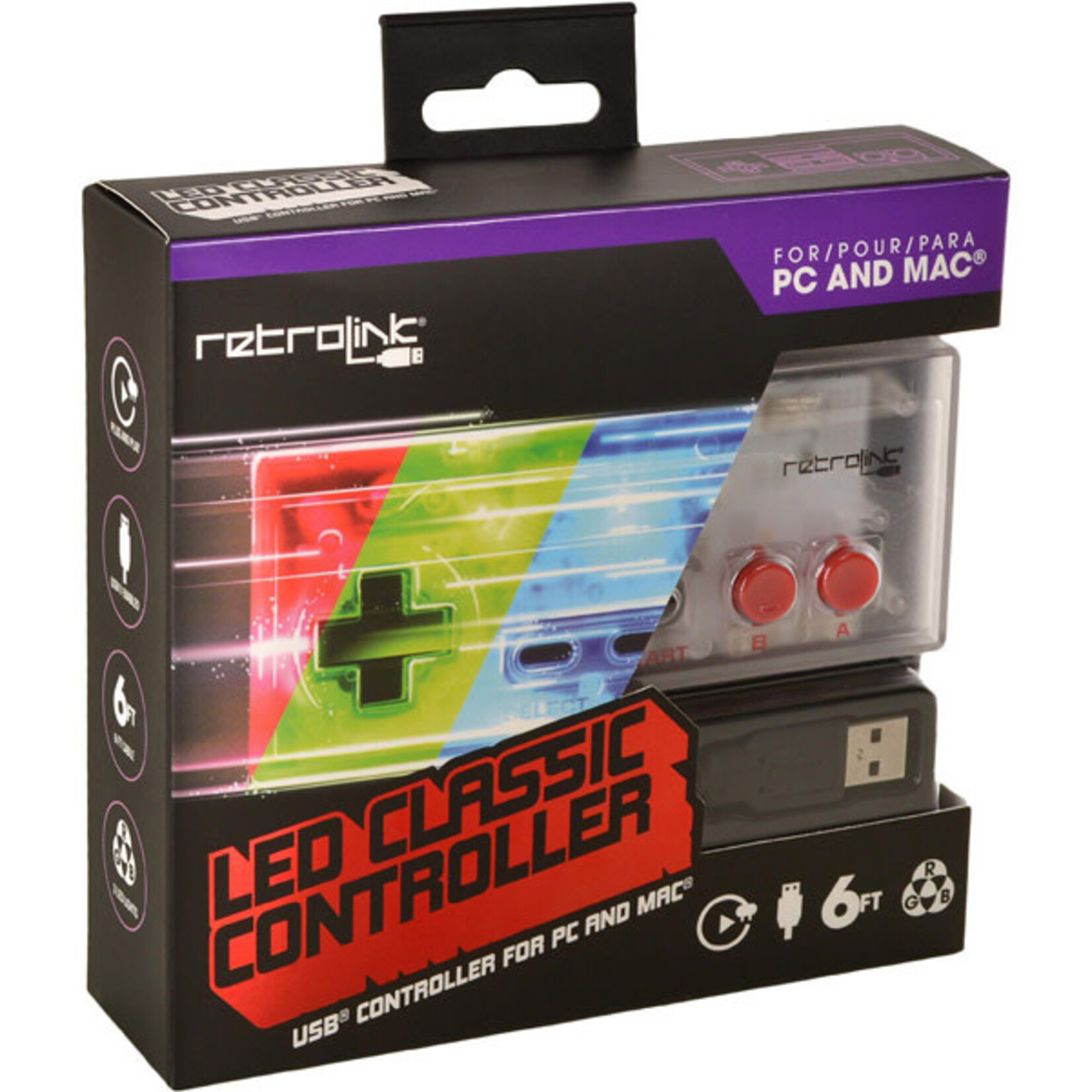 Retro-Bit Nes Wired PC/Mac Blue/Red/Grn Led USB Controller