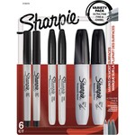 Sharpie Sharpie Permanent Marker - Fine, Ultra Fine, Chisel Marker - Black - 6/Pack