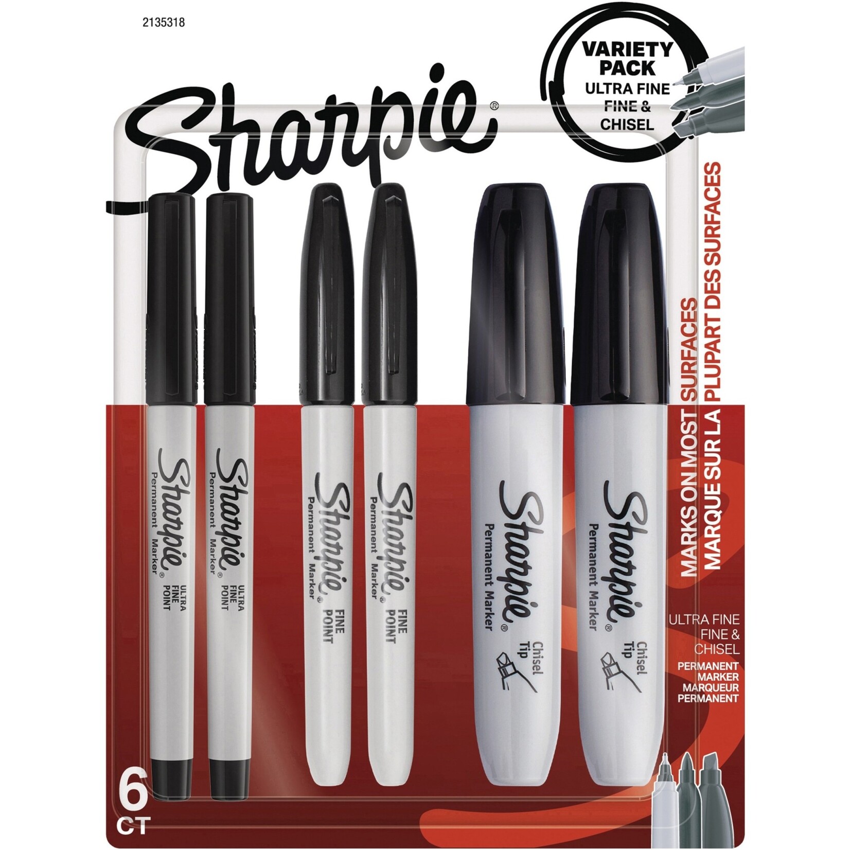 Sharpie Sharpie Permanent Marker - Fine, Ultra Fine, Chisel Marker - Black - 6/Pack