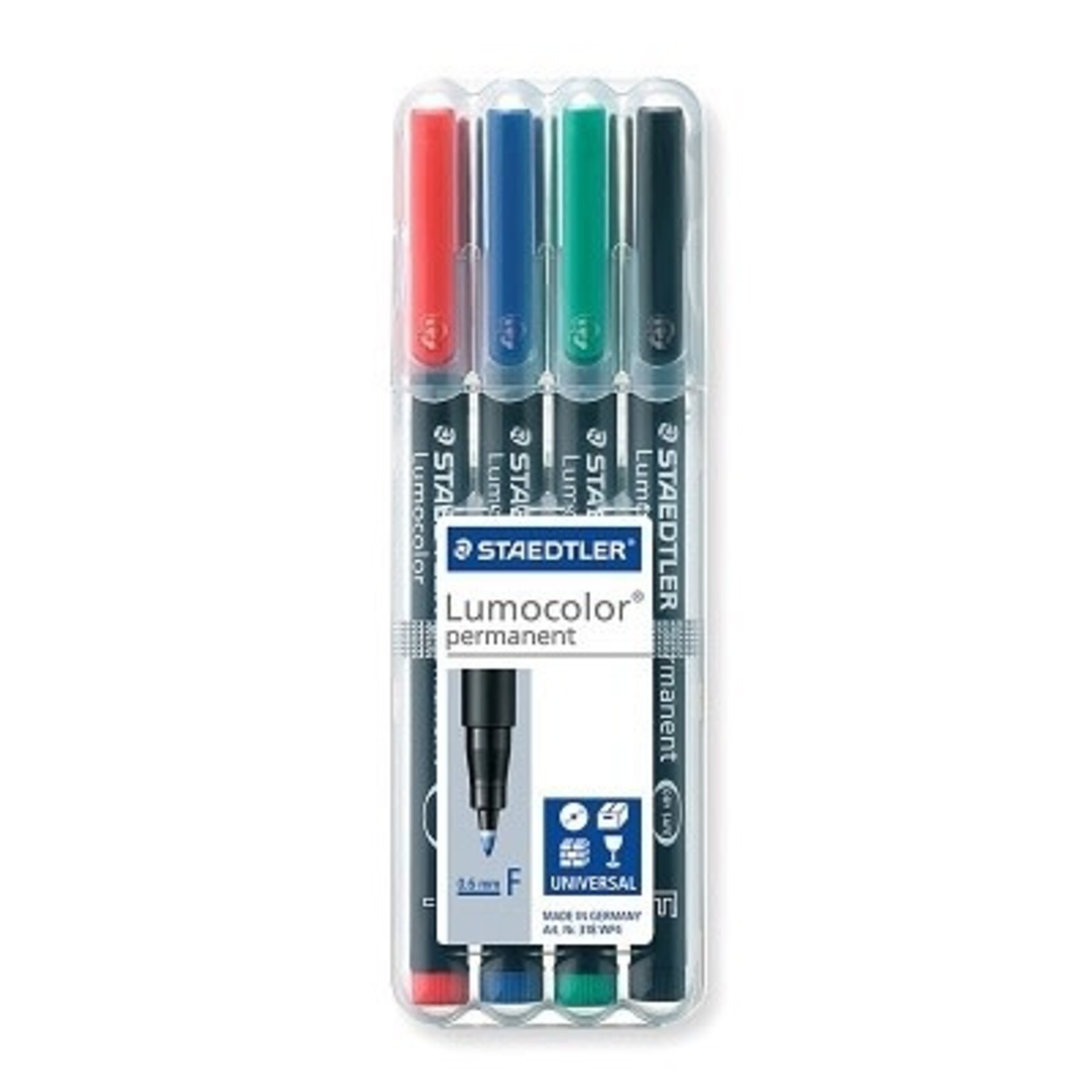 STAEDTLER PEN SET-LUMOCOLOR UNIVERSAL PERMANENT FINE, 4-COLOUR