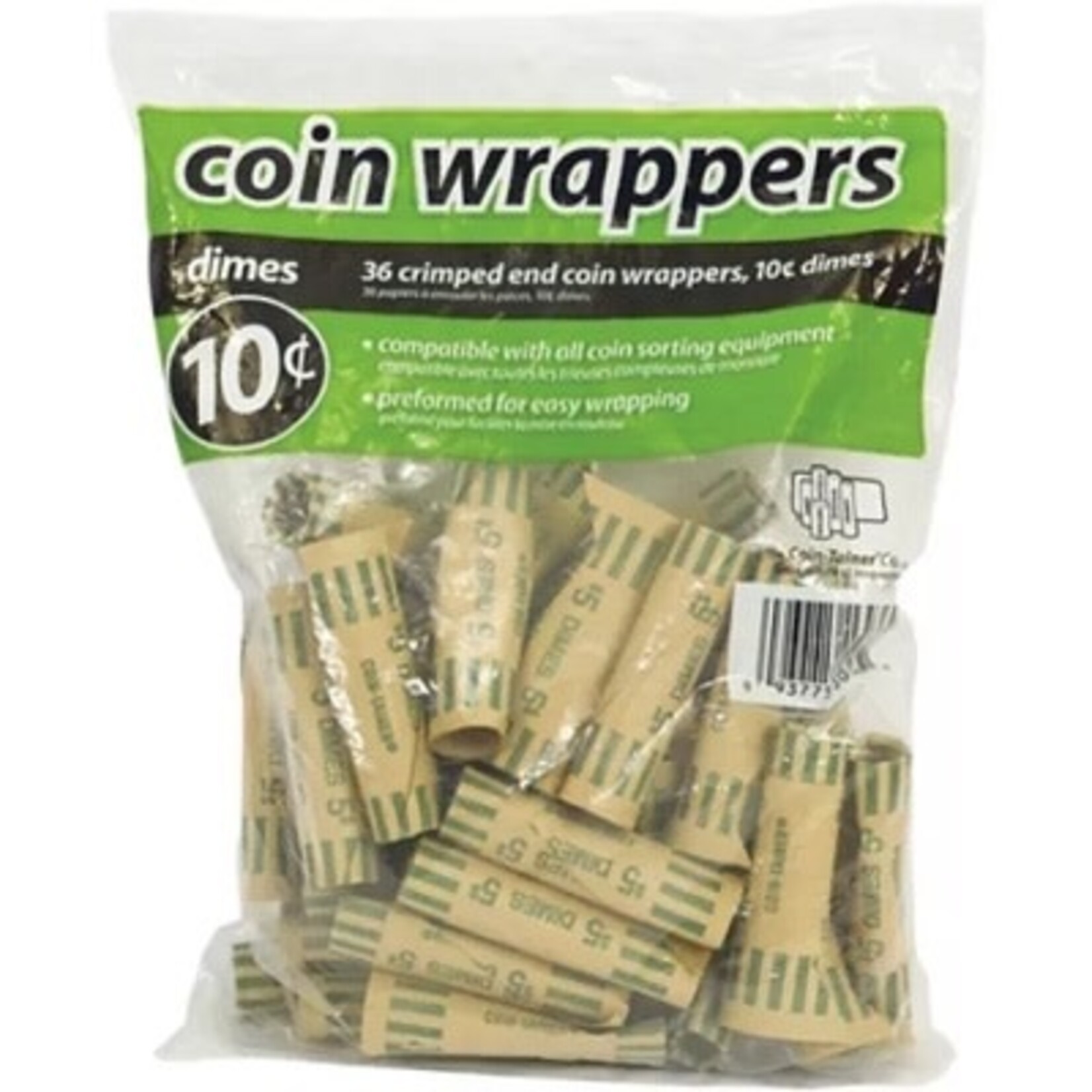 COIN WRAPPERS-PAPER PREFORMED DIME, 36/PACK
