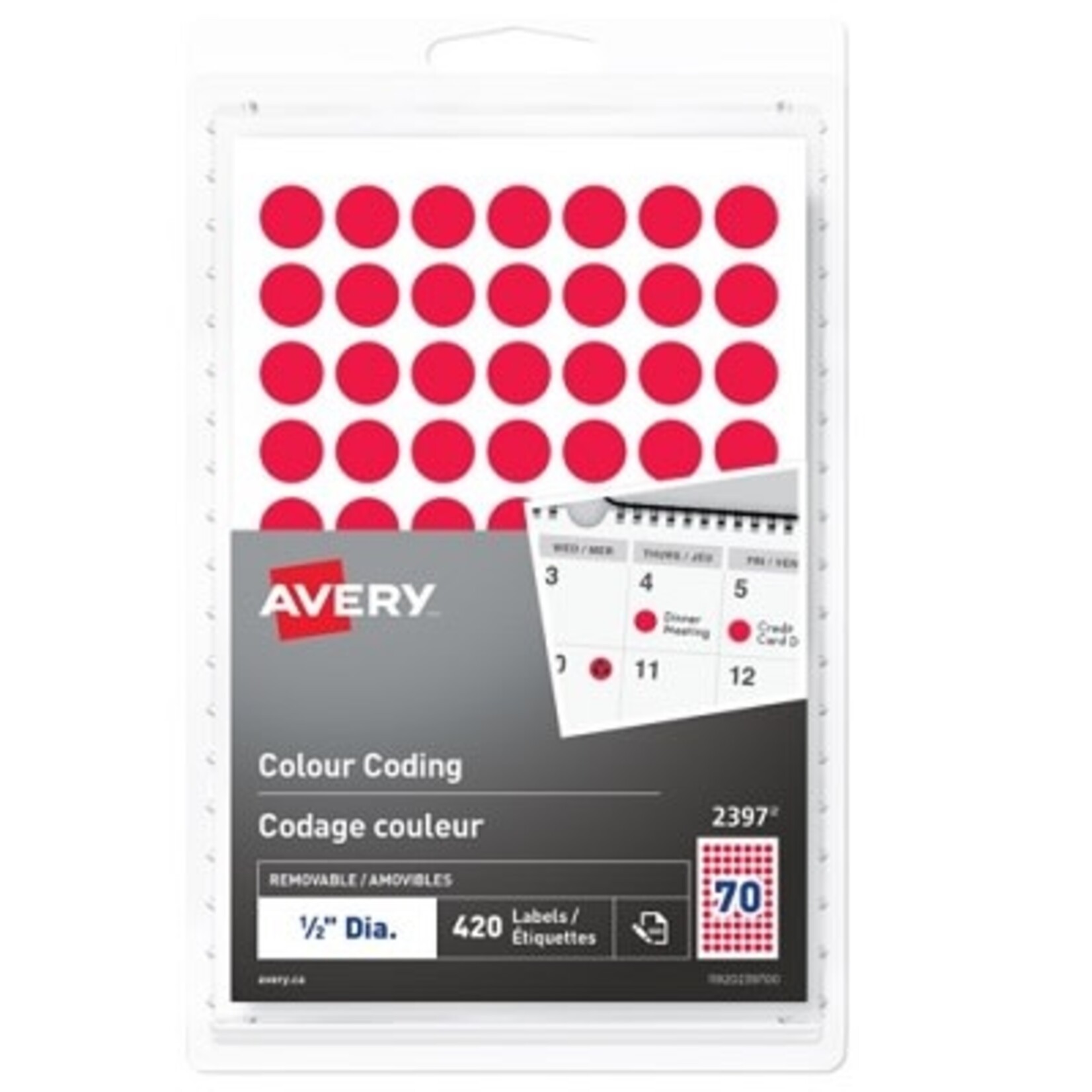 Avery LABELS-COLOUR CODING 1/2" DIAMETER, RED 420/PK