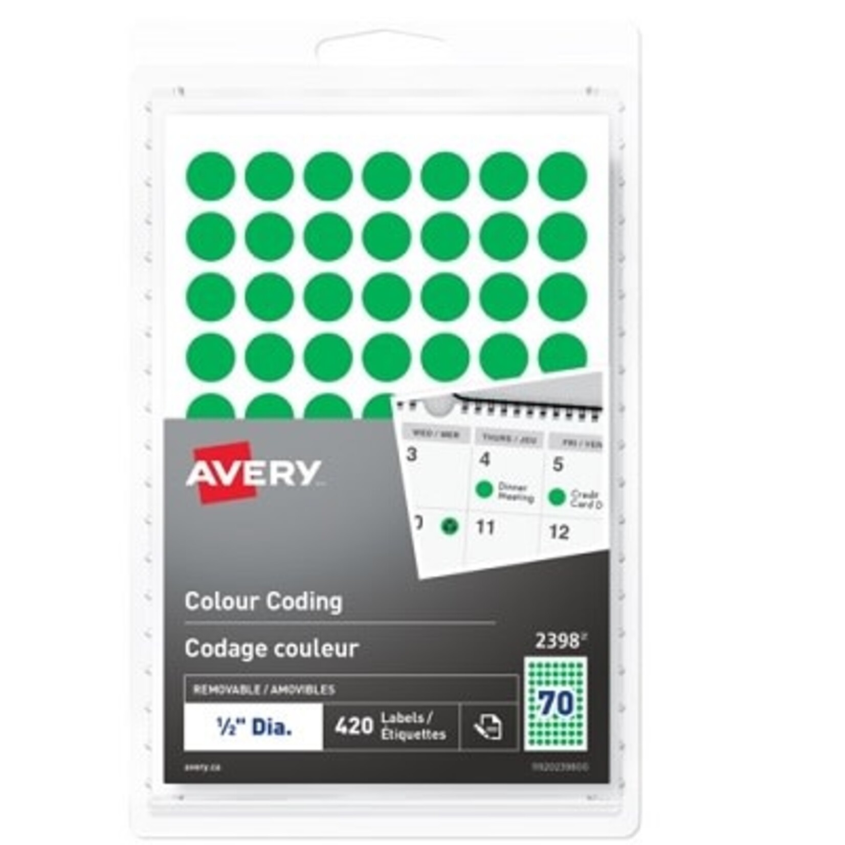 Avery LABELS-COLOUR CODING 1/2" DIAMETER, GREEN 420/ PK