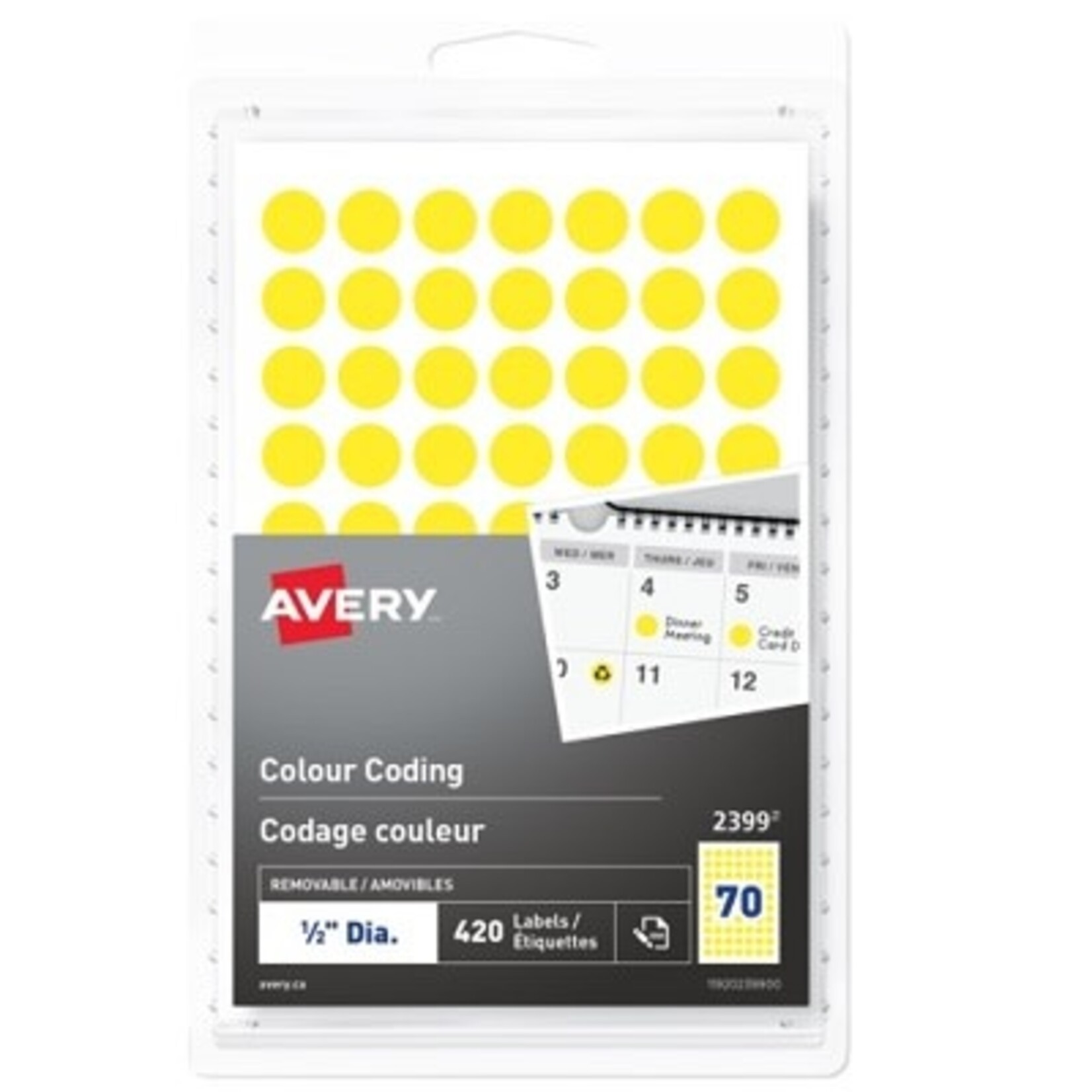 Avery LABELS-COLOUR CODING, 1/2" DIAMETER, YELLOW 420/PK