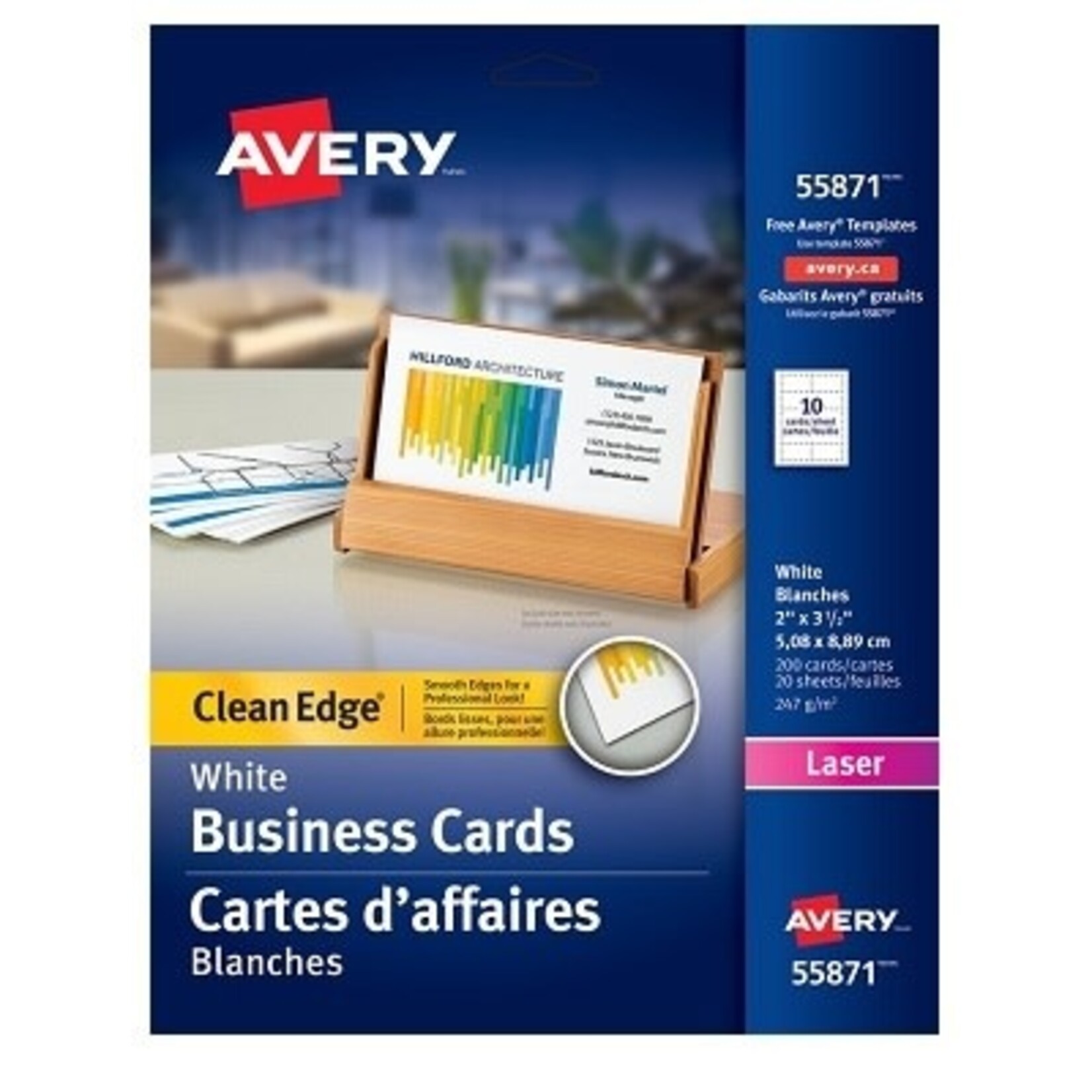 Avery BUSINESS CARDS-2X3-1/2 CLEAN EDGE, WHITE 200/EV AVE55871