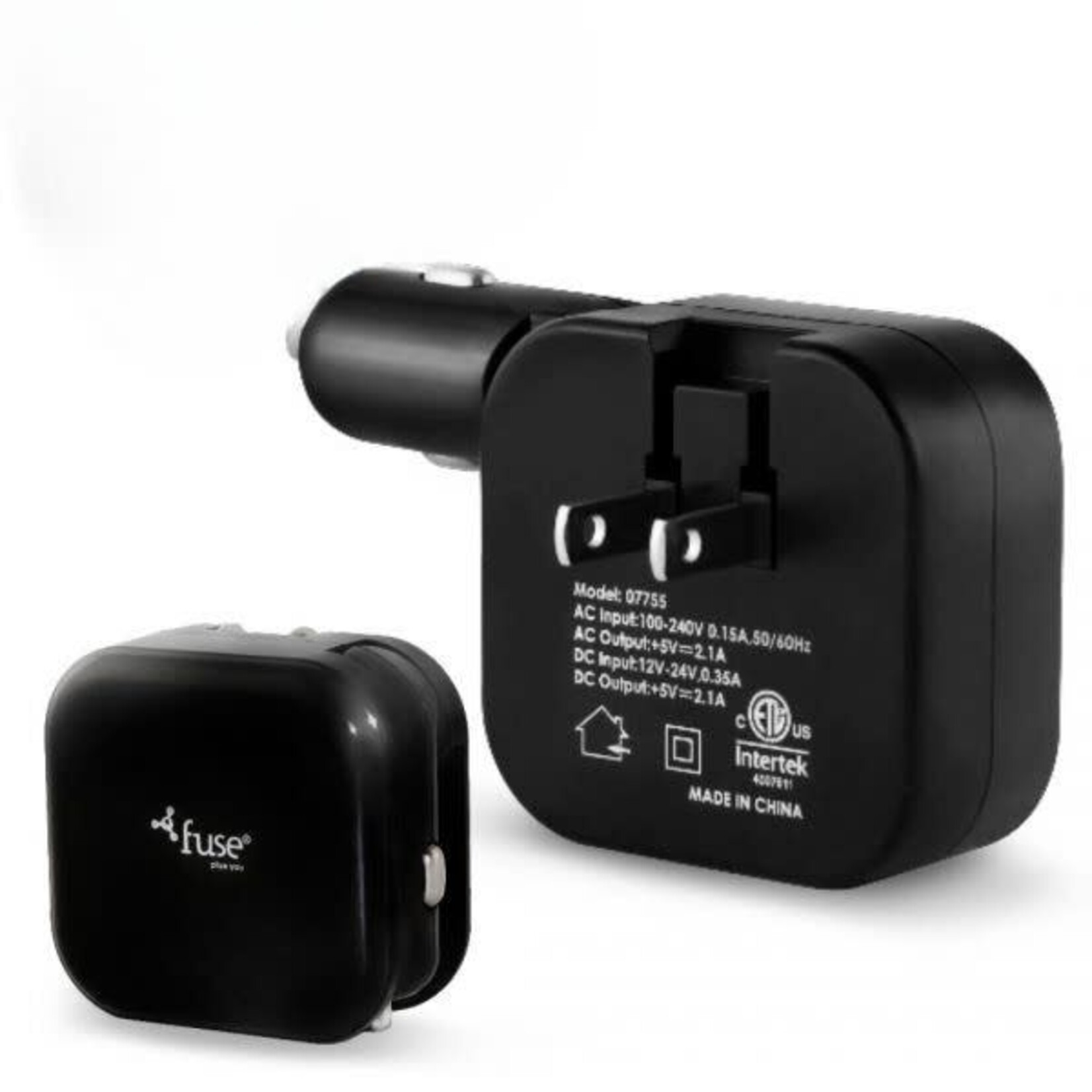 Fuse 2 in 1 Wall and Car Charger Foldable Prongs & Cigarette Lighter Adapter