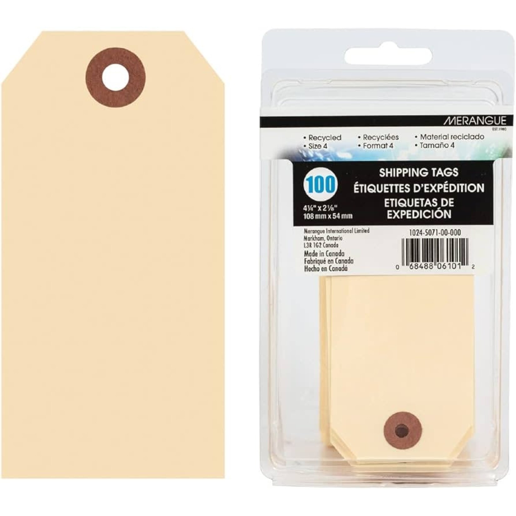 Merangue TAGS-SHIPPING, MANILLA SIZE 4, 4-1/4X2-1/8'' 100/PK