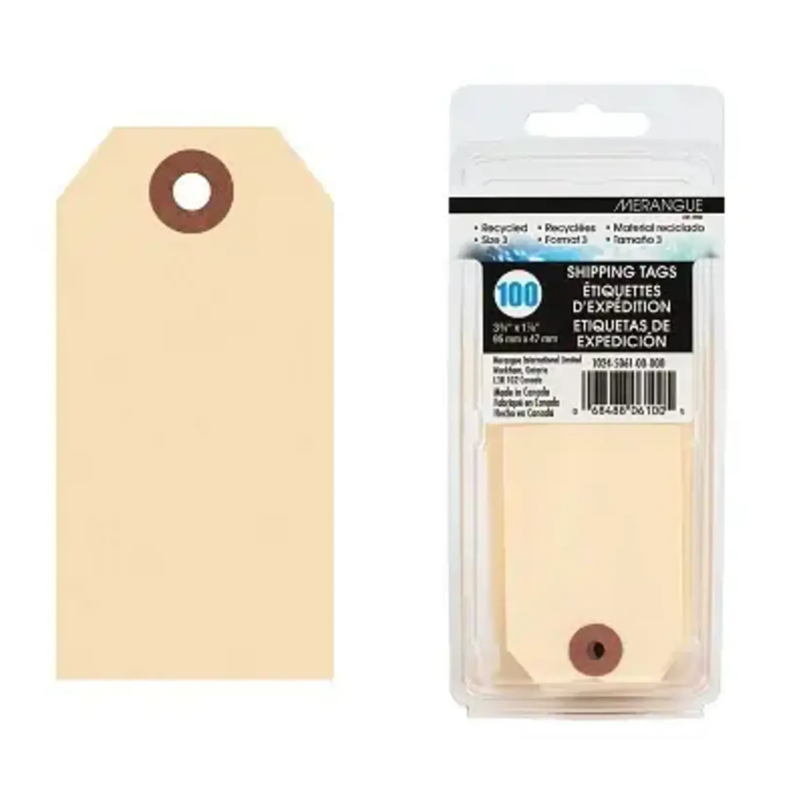 Merangue TAGS-SHIPPING, MANILA SIZE 3, 3-3/4X1-7/8'' 100/PK