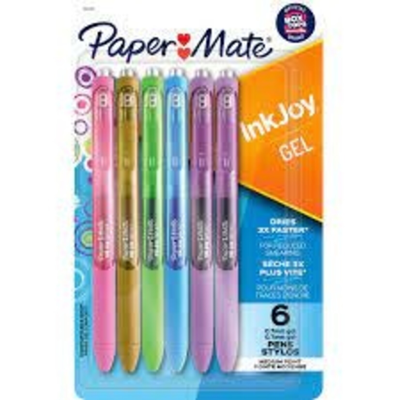 Paper Mate PEN-RETRACTABLE, INKJOY GEL, 0.7MM 6 PASTEL ASSORTED