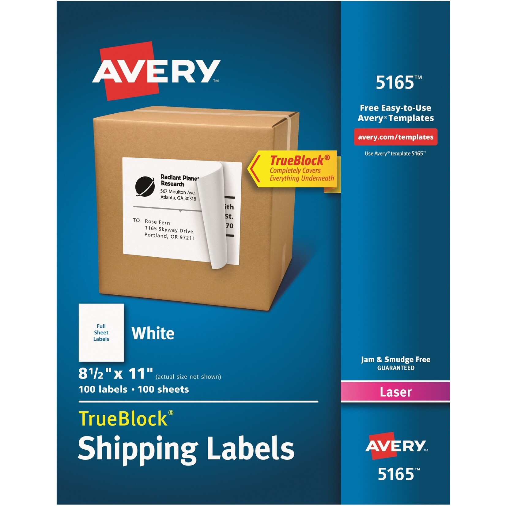 Avery LABELS-SHIPPING TRUEBLOCK WHITE 11X8.5 100/BOX AVE05165