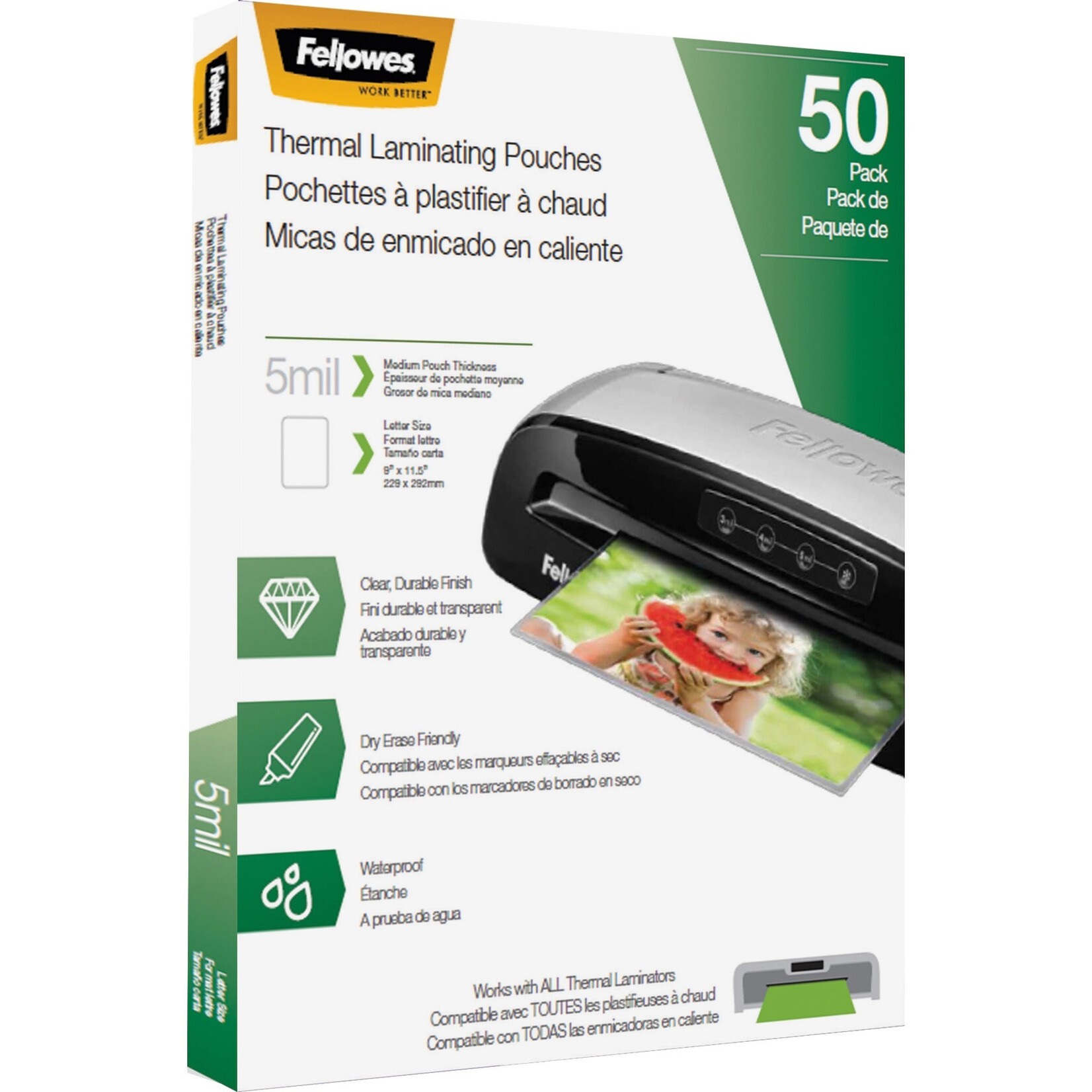 Fellowes FELLOWES THERMAL LAMINATING POUCHES 50/PK 5MIL 9''X11.5''