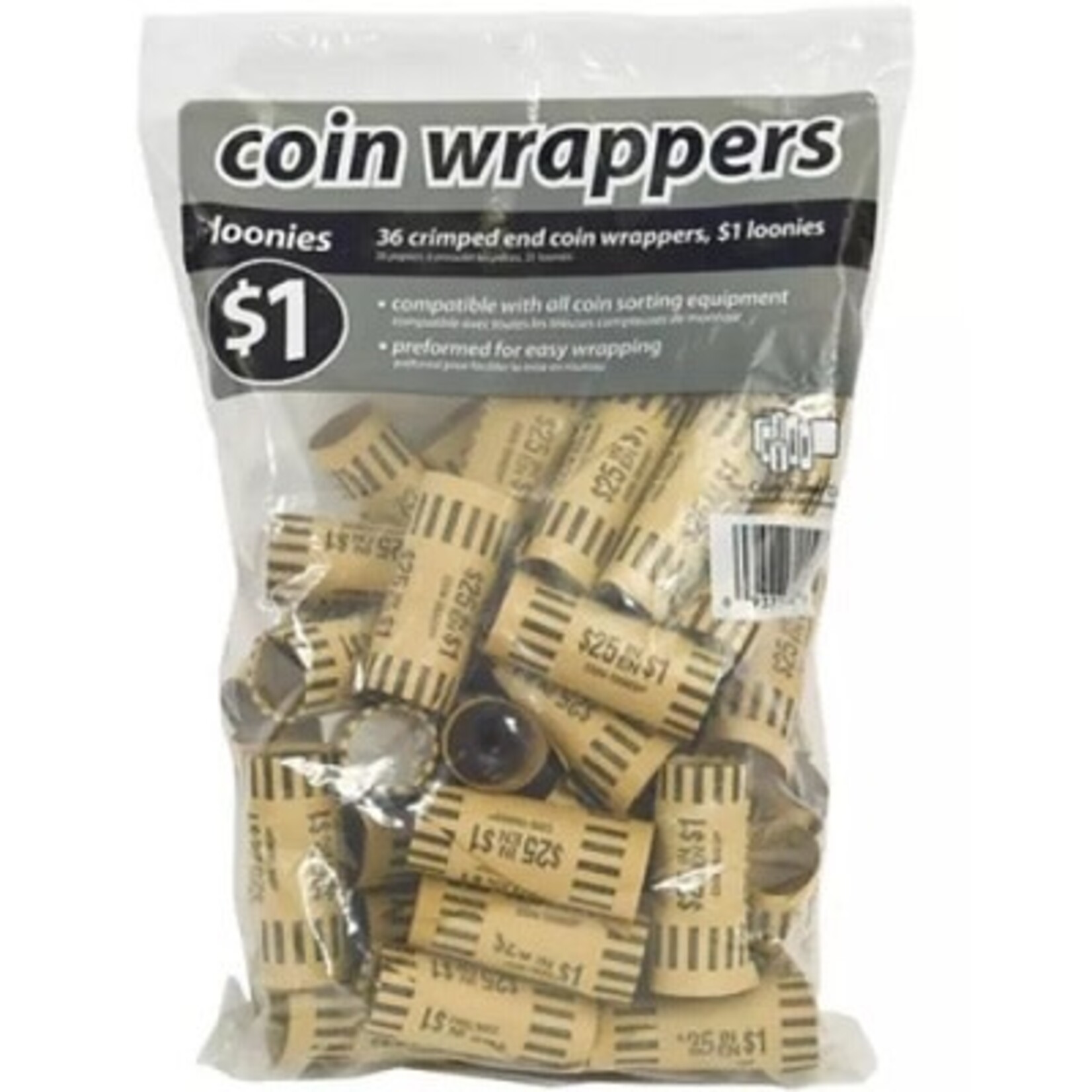COIN WRAPPERS-PAPER PREFORMED LOONIE, 36/PACK