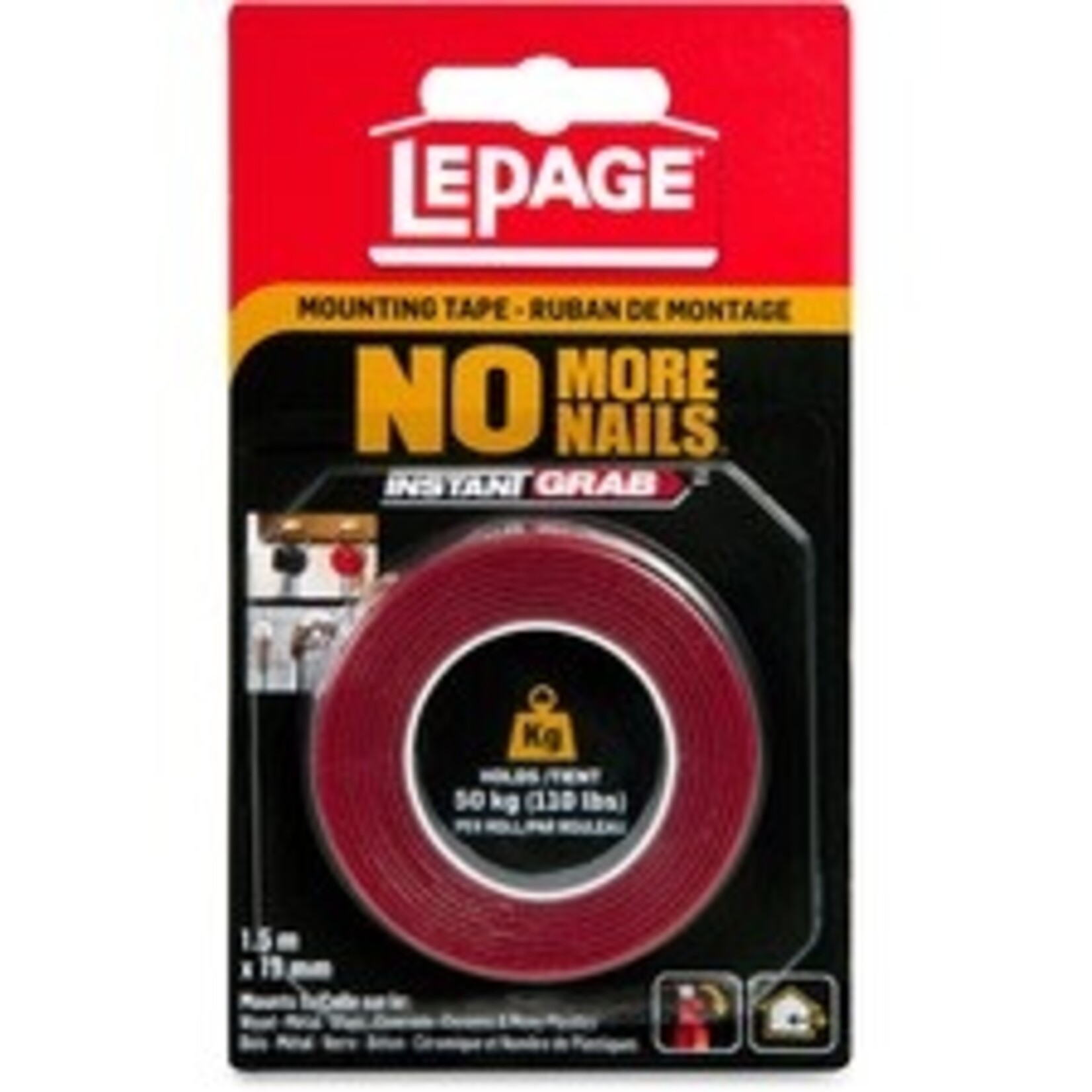 LePage LePage No More Nails Mounting Tape - 4.9 ft (1.5 m) L x 0.75" (19.1 mm) W