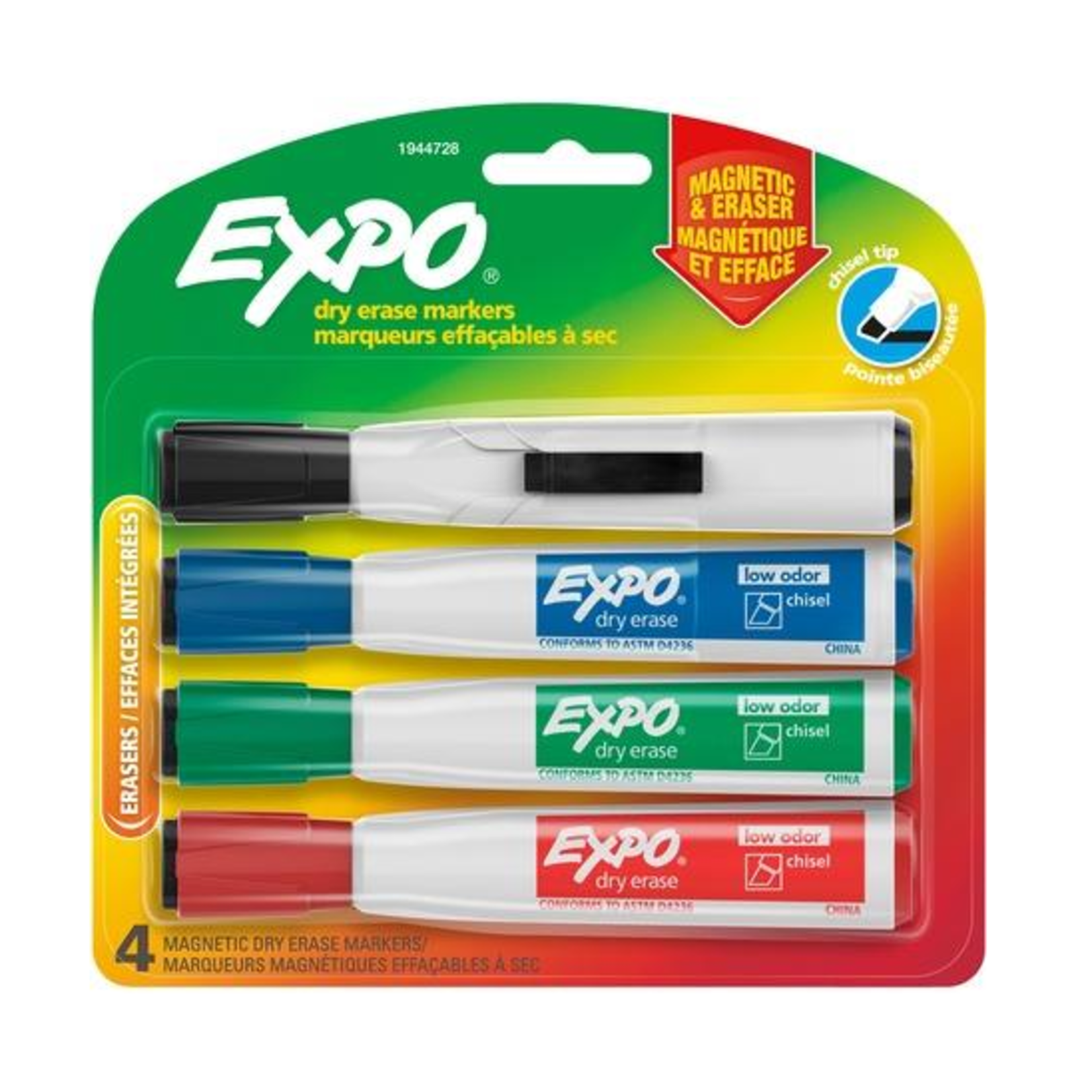 Expo MARKER SET-DRY ERASE, EXPO MAGNETIC W/ERASER, 4 CHISEL TIP
