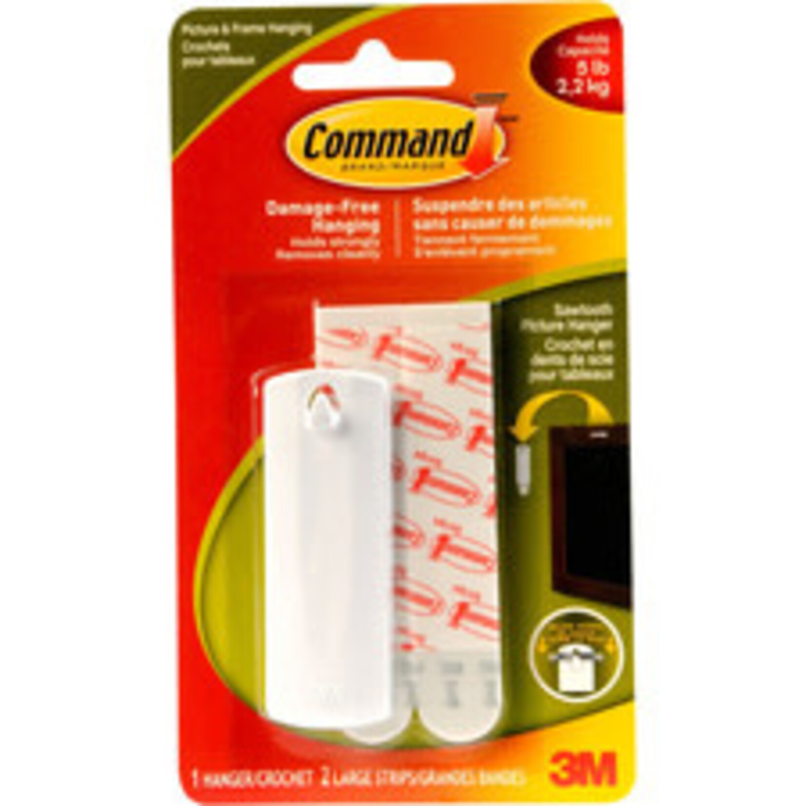 3M Command Sawtooth Picture Hanger, 17040C - 1 Hanger - 5lb Capacity