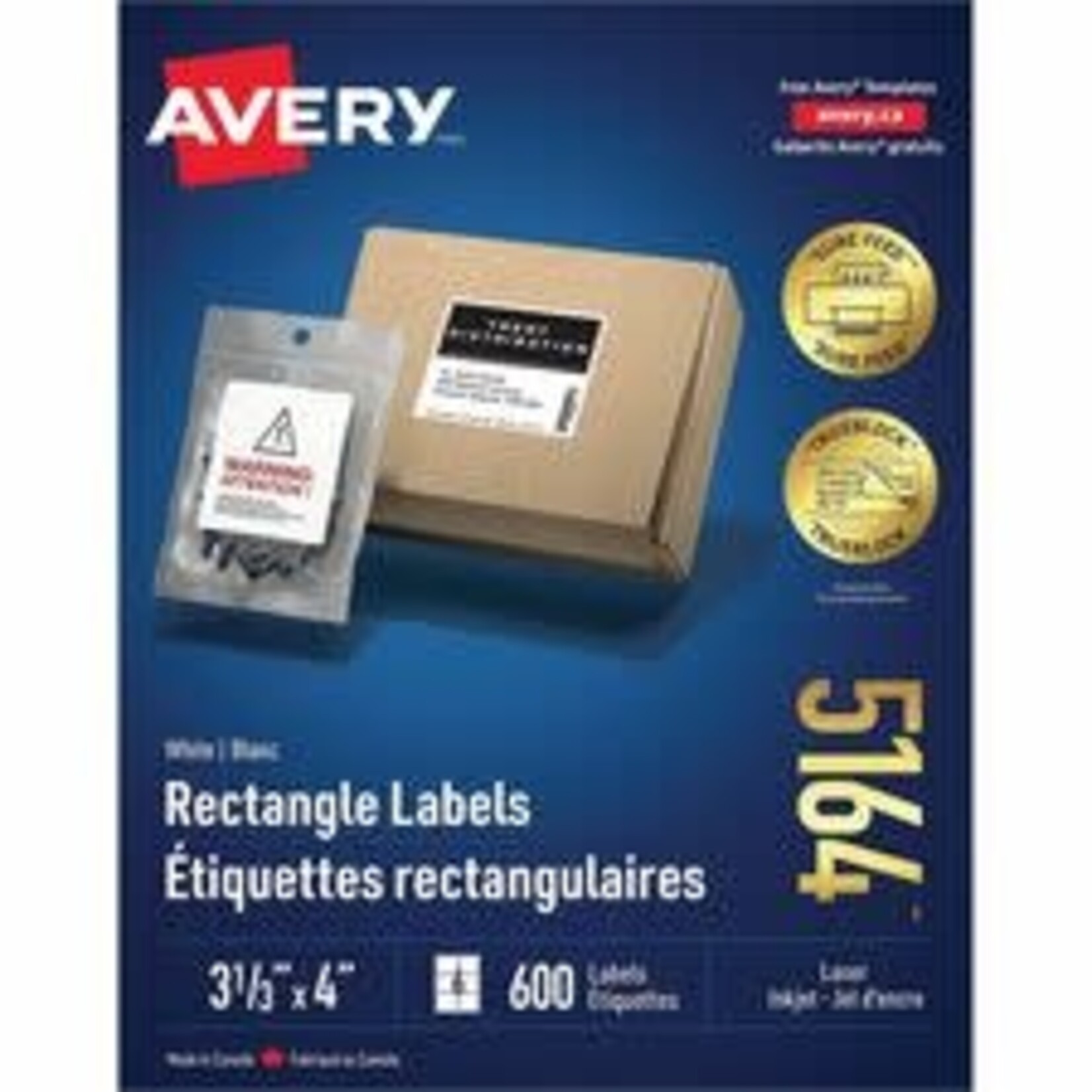 Avery LABELS-SHIPPING TRUEBLOCK WHITE 3-1/3X4 600/BOX 5164