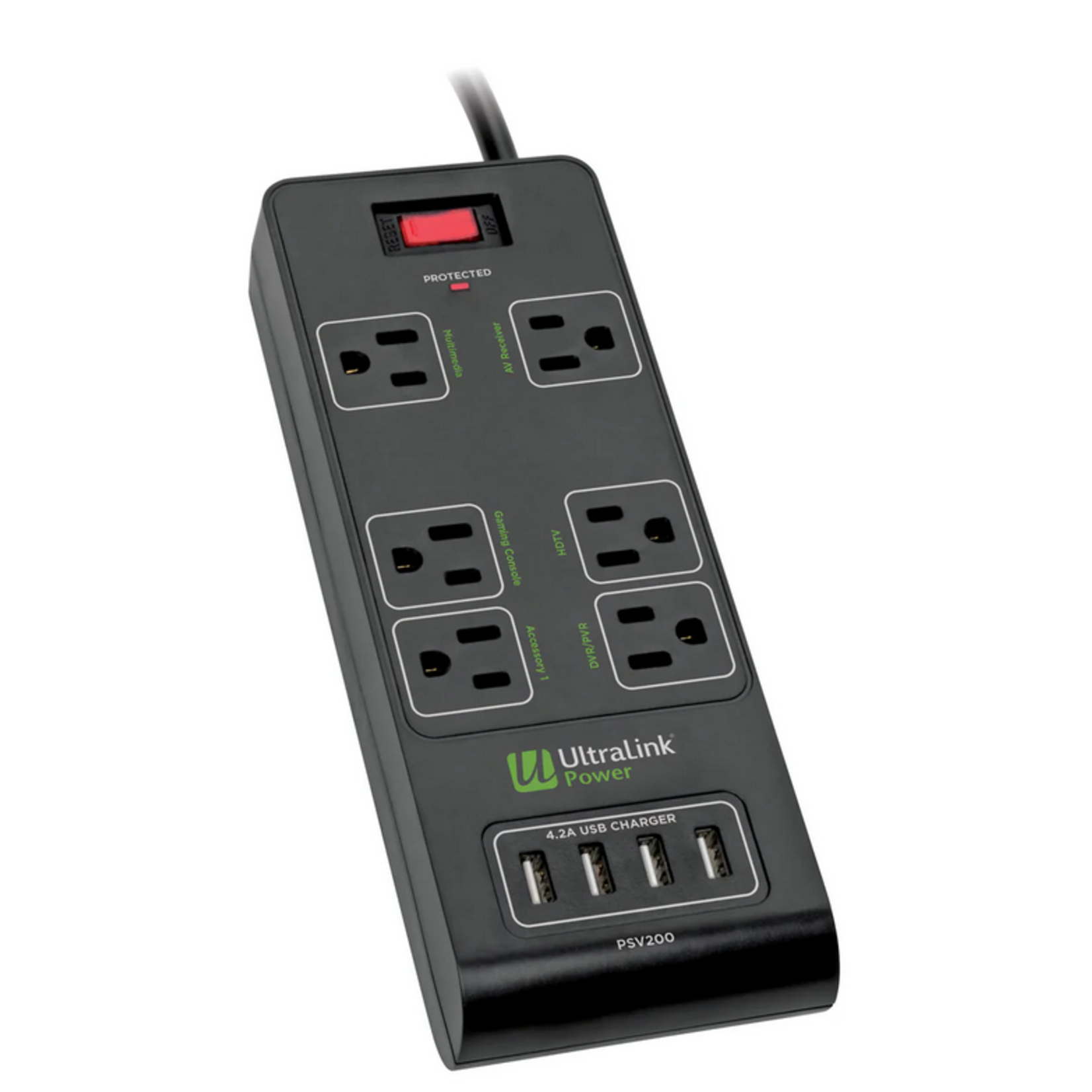 Ultralink Ultralink PSV200 Surge Protector - 6 Outlets and 4 USB 4.2A