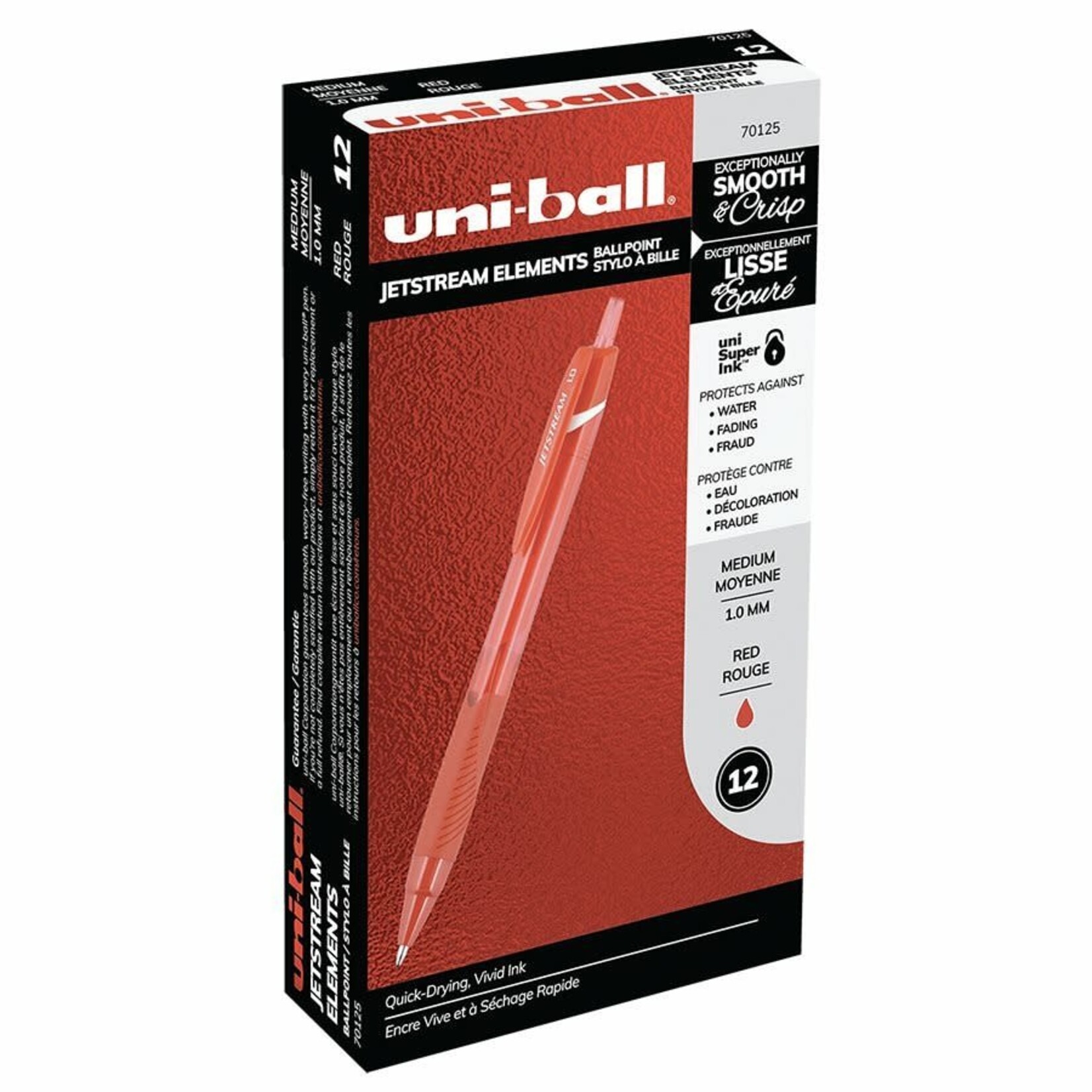 Uni-ball PEN-RETRACTABLE, UNI JETSTREAM ELEMENTS, 1.0MM RED 12/BOX