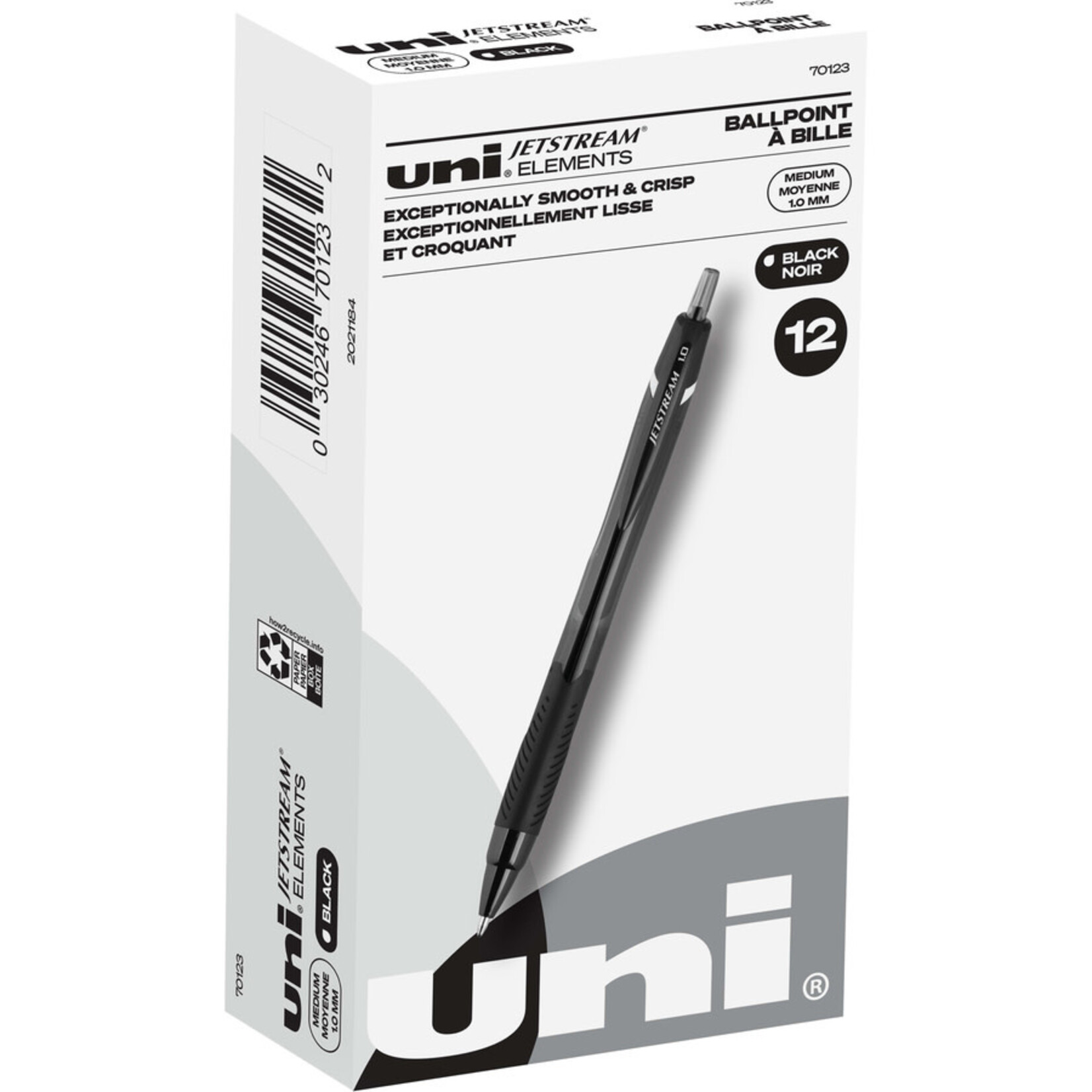 Uni-ball PEN-RETRACTABLE, UNI JETSTREAM ELEMENTS, 1.0MM BLACK 12/BOX