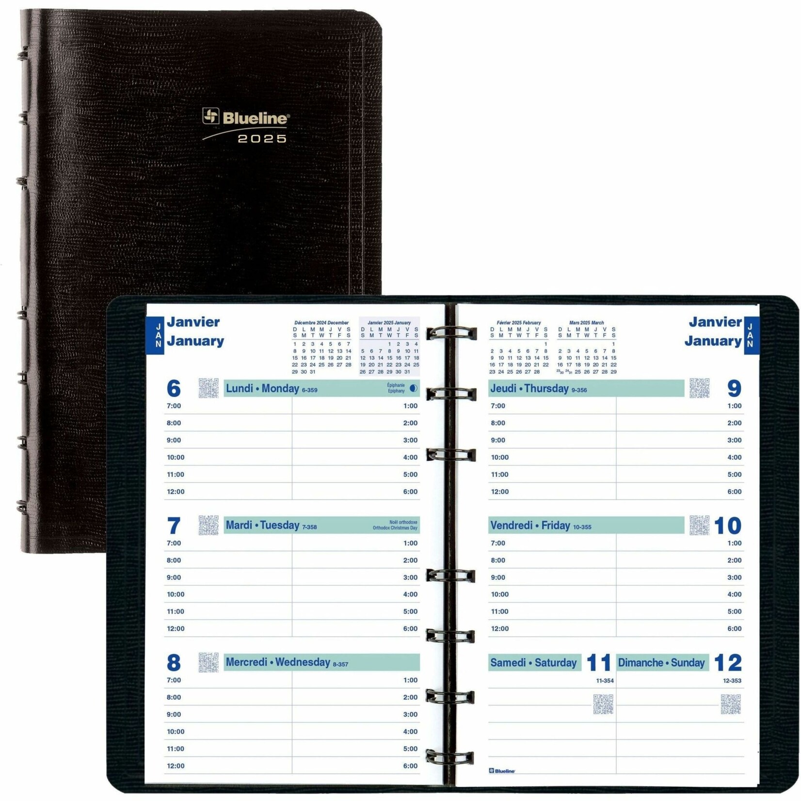 Blueline Blueline Essential Weekly Planner Soft Cover 8" x 5" , Bilingual, Black, Hourly - 2026