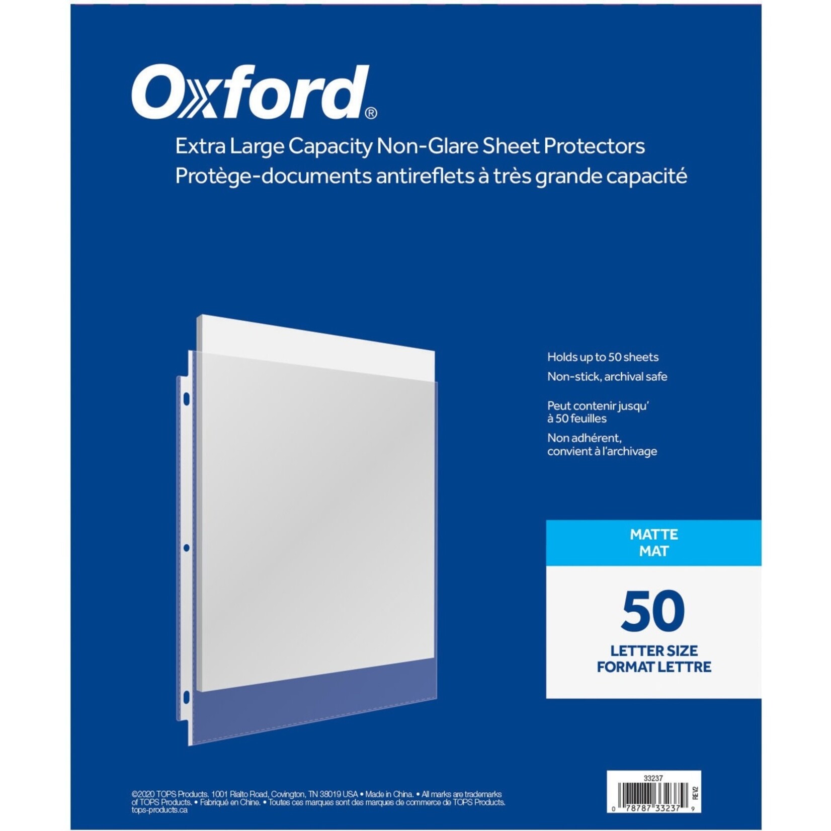 Oxford SHEET PROTECTOR - OXFORD - EXTRA LARGE CAPACITY - TOP LOAD - CLEAR - 50/BOX