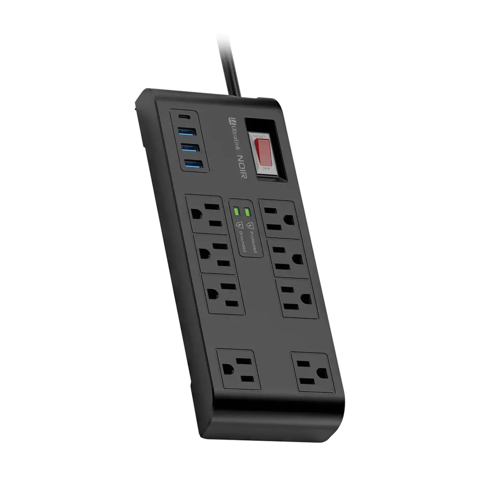 Ultralink Ultralink Noir Surge Protector 8 Outlets - 3 USB-A + 1 USB-C 20W