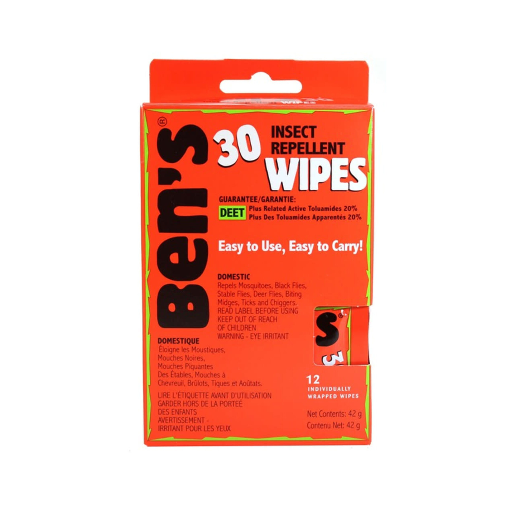 Ben's 30% Deet Wipes - 12 Pack