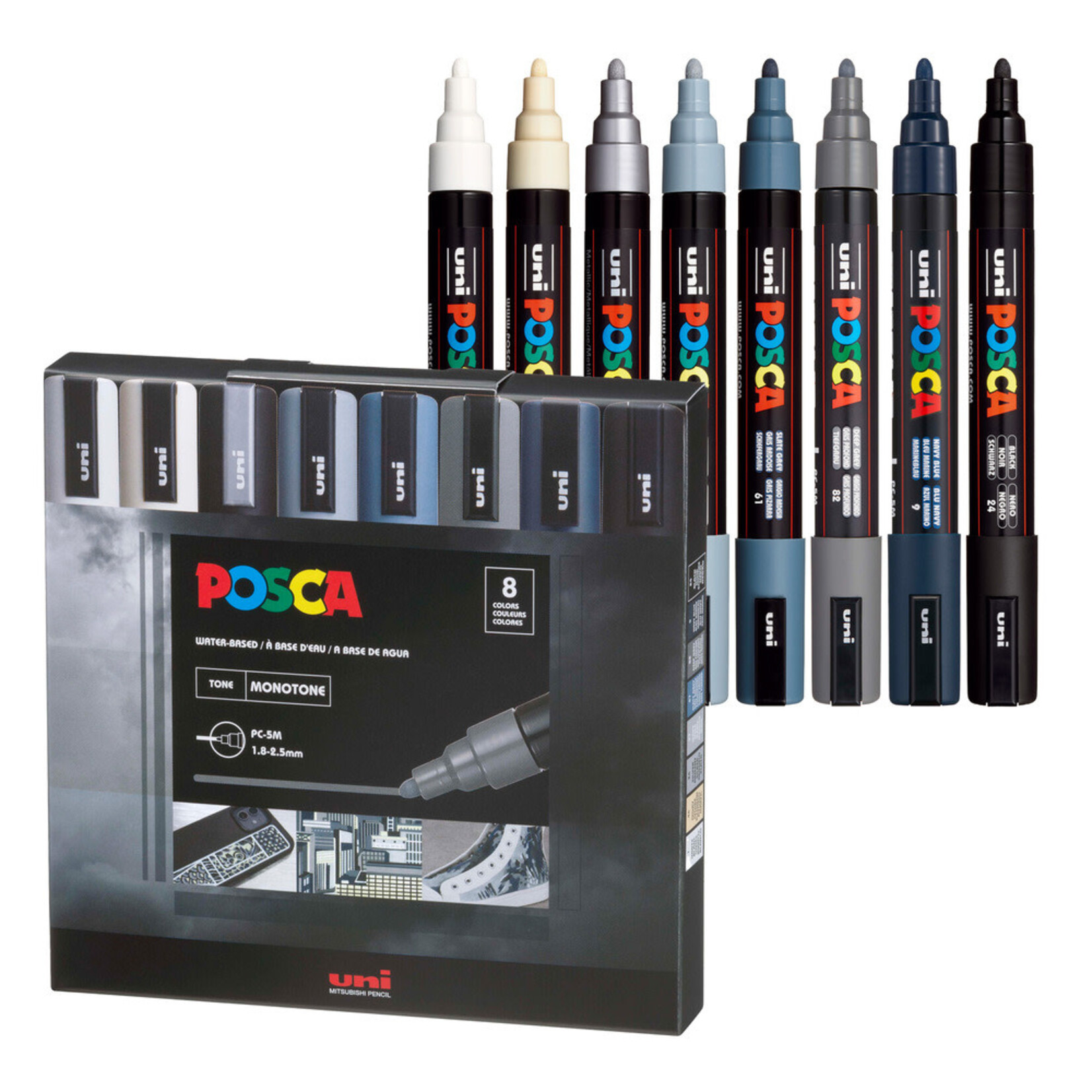 Posca Posca Paint Marker Set, PC-5M Medium - Mono Tone (8pc)