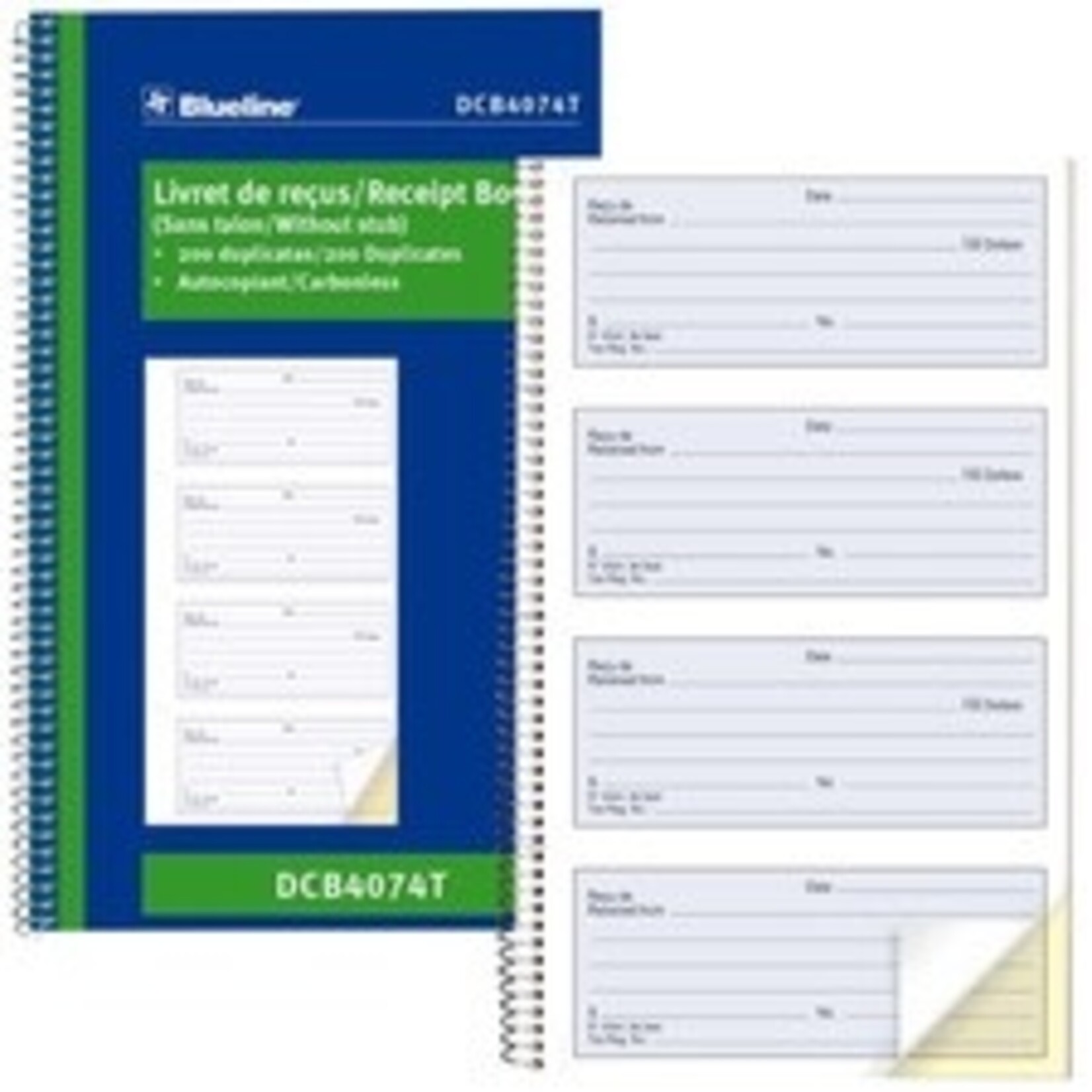 Blueline RECEIPT BOOK-NCR WIRE, 200 DUPLICATE NUMBERED 4-UP 11X6.75