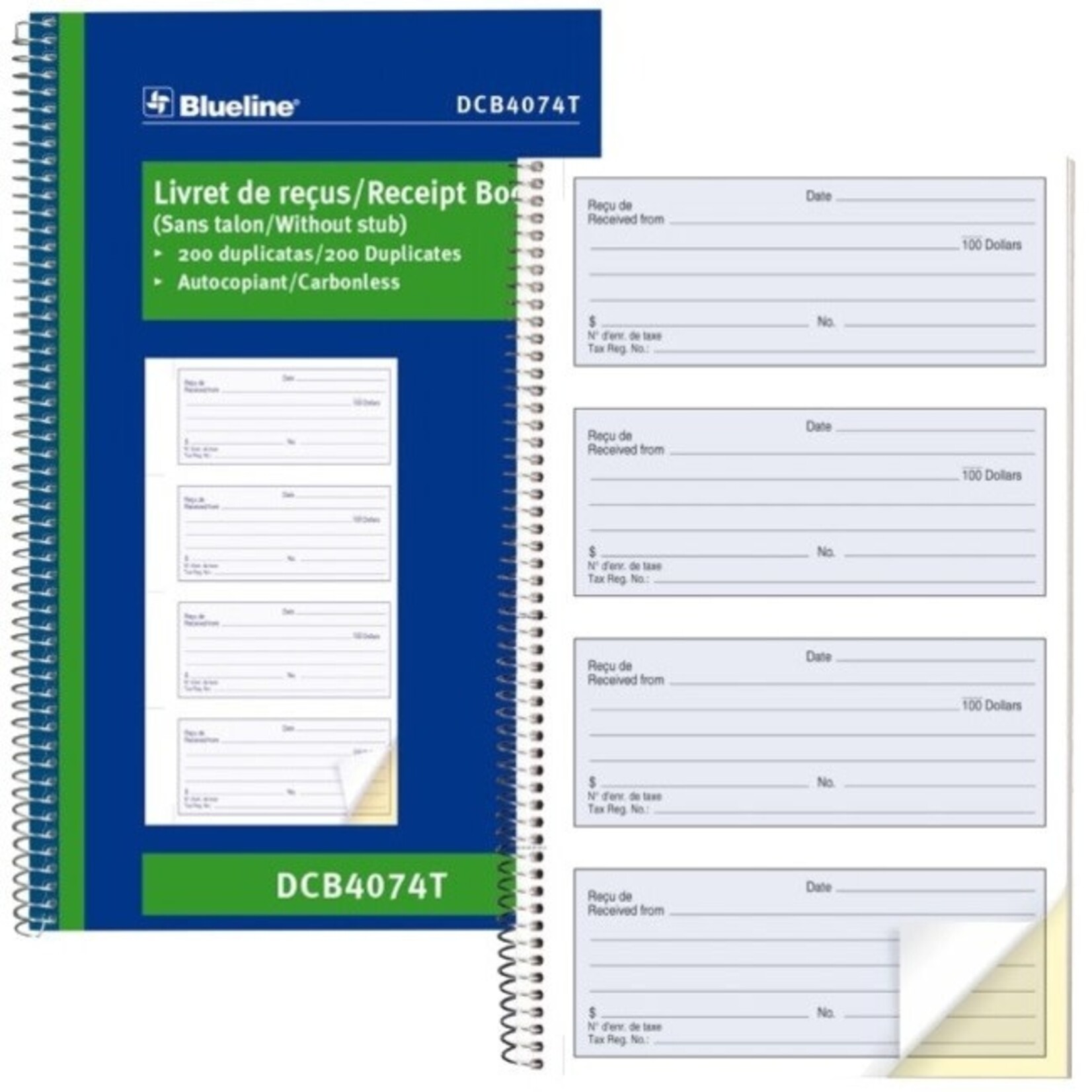 Blueline RECEIPT BOOK-NCR WIRE, 200 DUPLICATE NUMBERED 4-UP 11X6.75