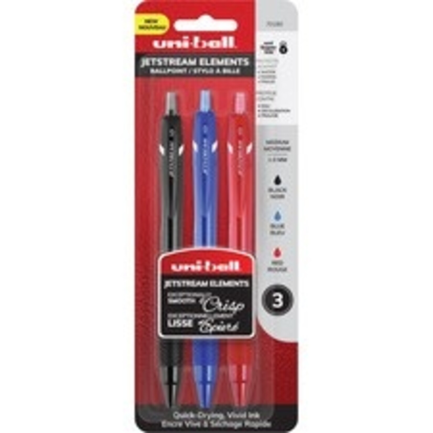 Uni-ball PEN-RETRACTABLE, UNI JETSTREAM ELEMENTS, 1.0MM, 3-COLOURS